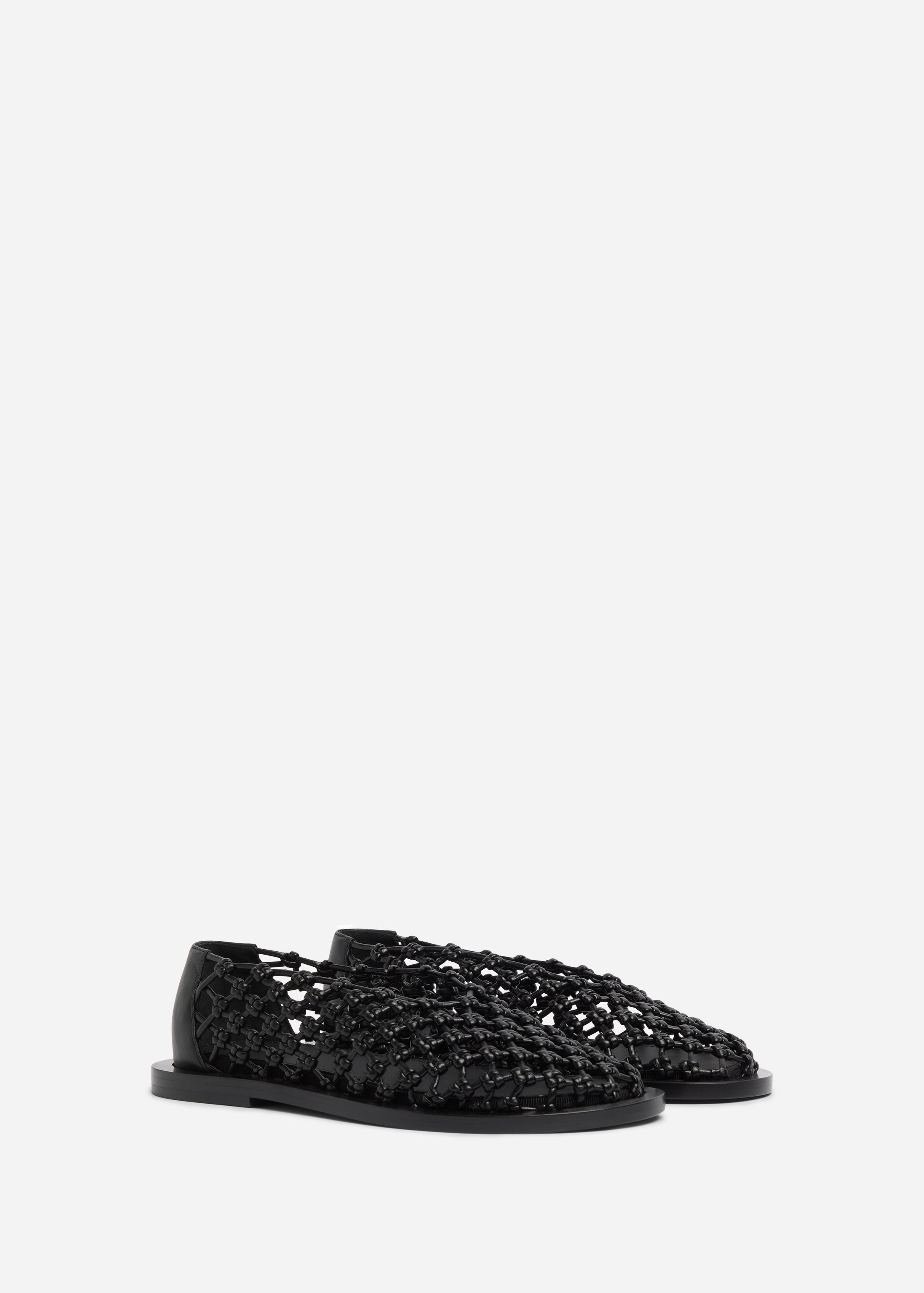 Woven Knotted Flat in Napa Leather - Black