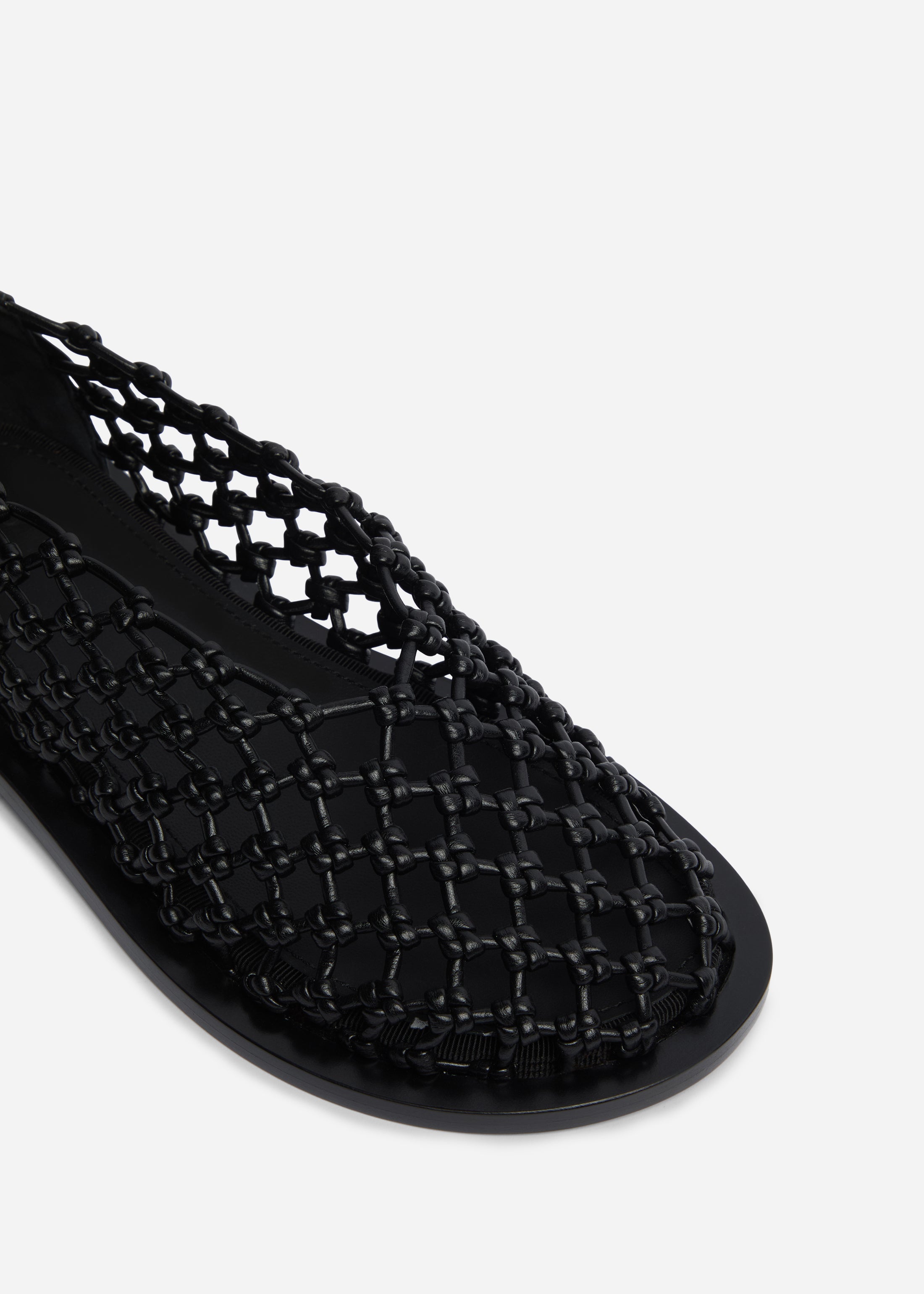 Woven Knotted Flat in Napa Leather - Black