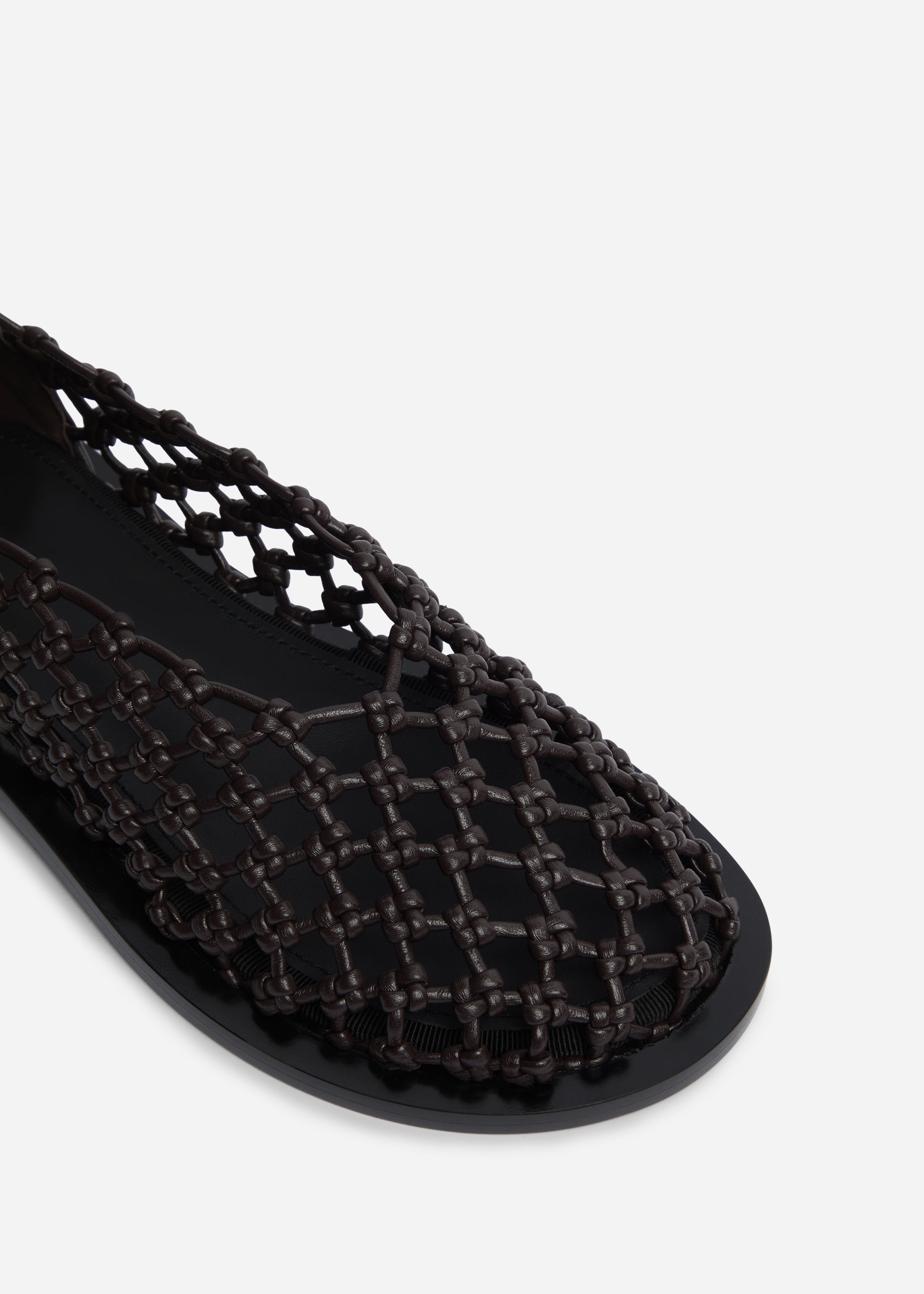 Woven Knotted Flat in Napa Leather - Chocolate