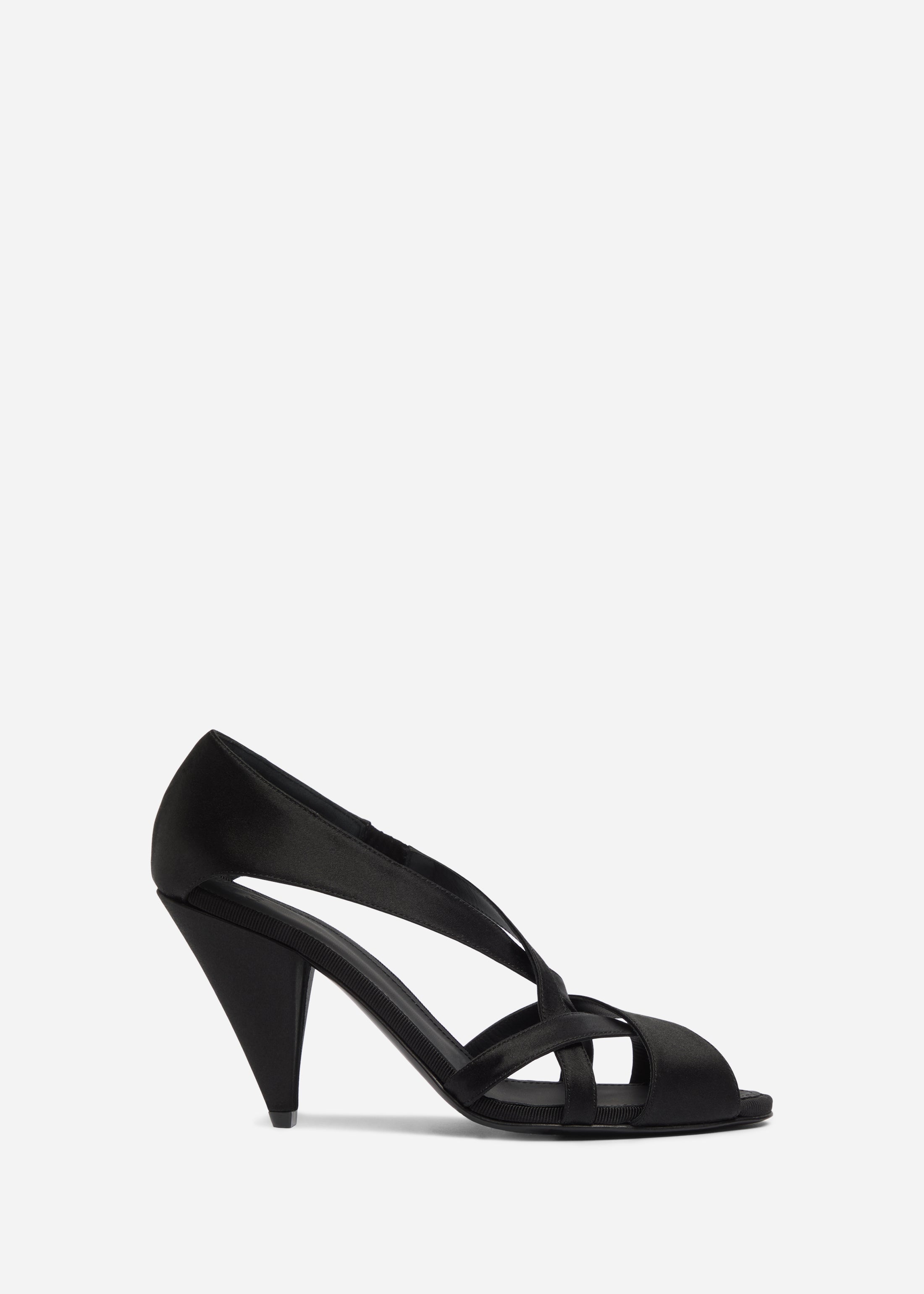 Open Toe Heeled Sandal in Satin - Black