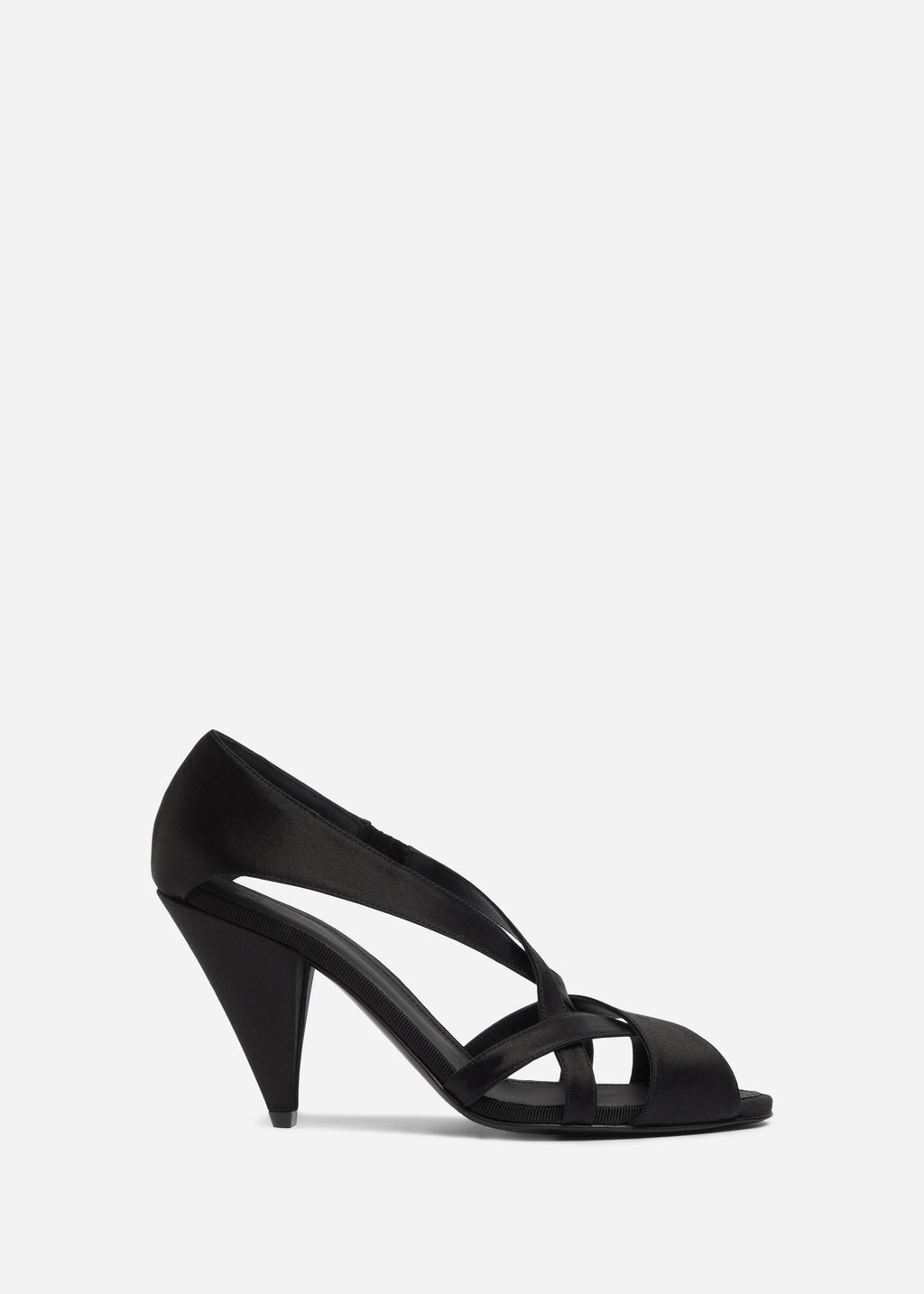 Open Toe Heeled Sandal in Satin - Black - CO