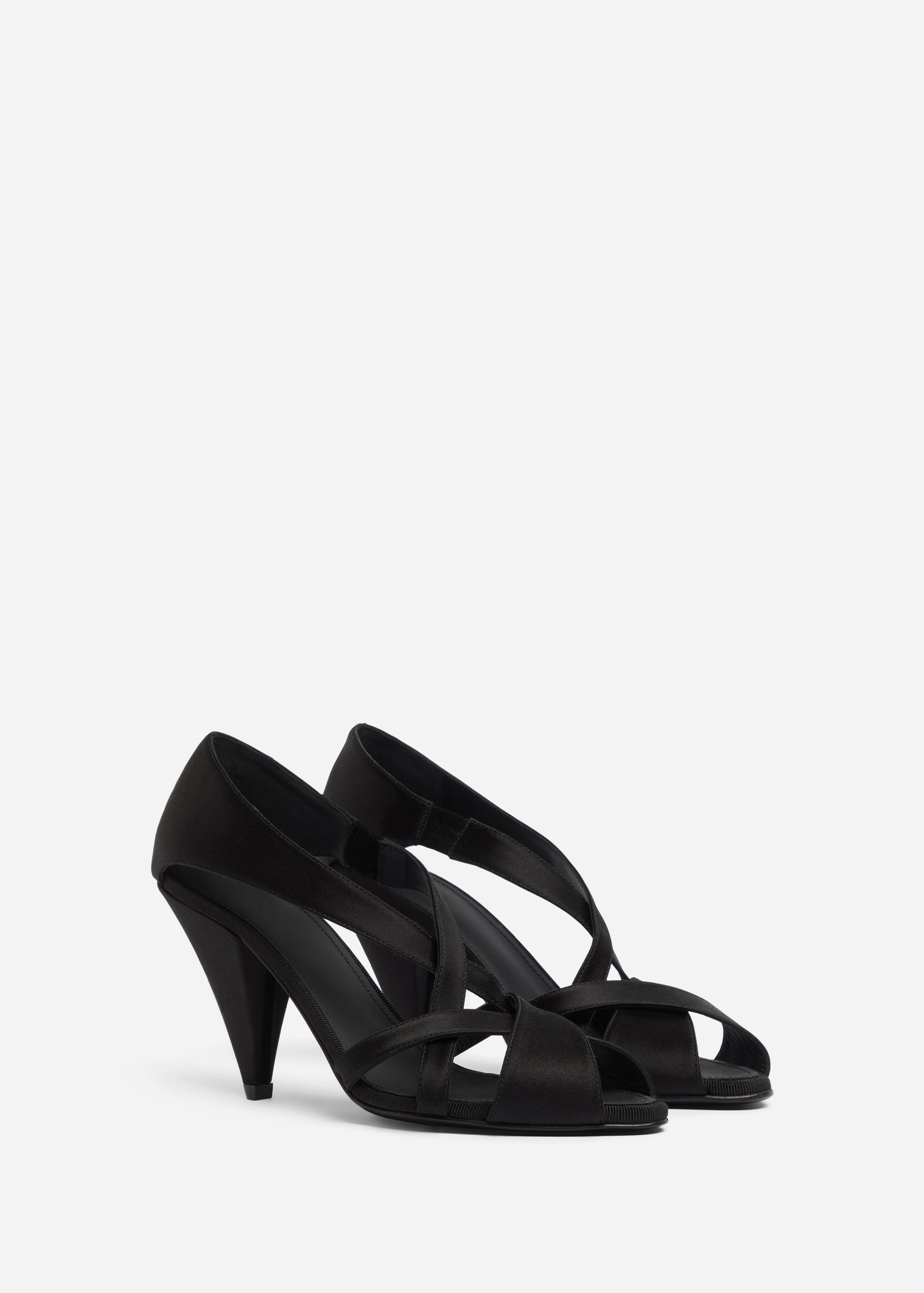 Open Toe Heeled Sandal in Satin - Black