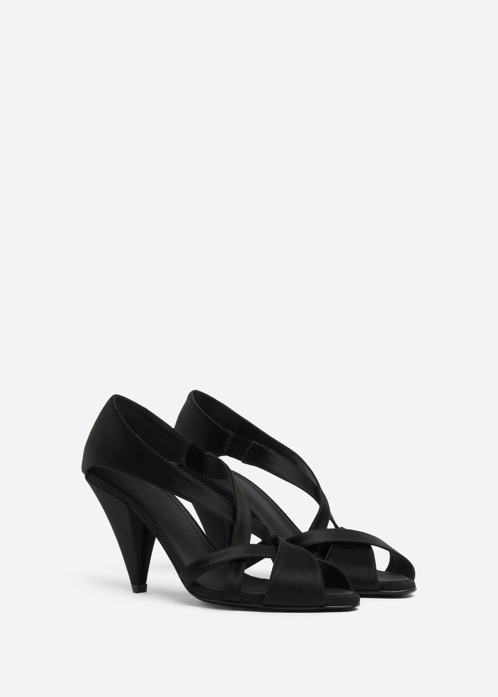 Open Toe Heeled Sandal in Satin - Black - CO