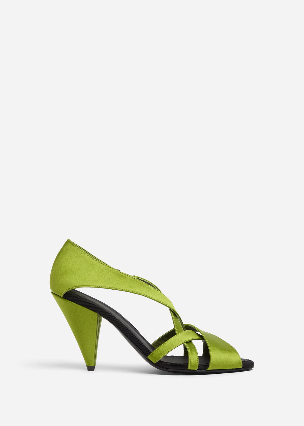 Open Toe Heeled Sandal in Satin - Green - CO