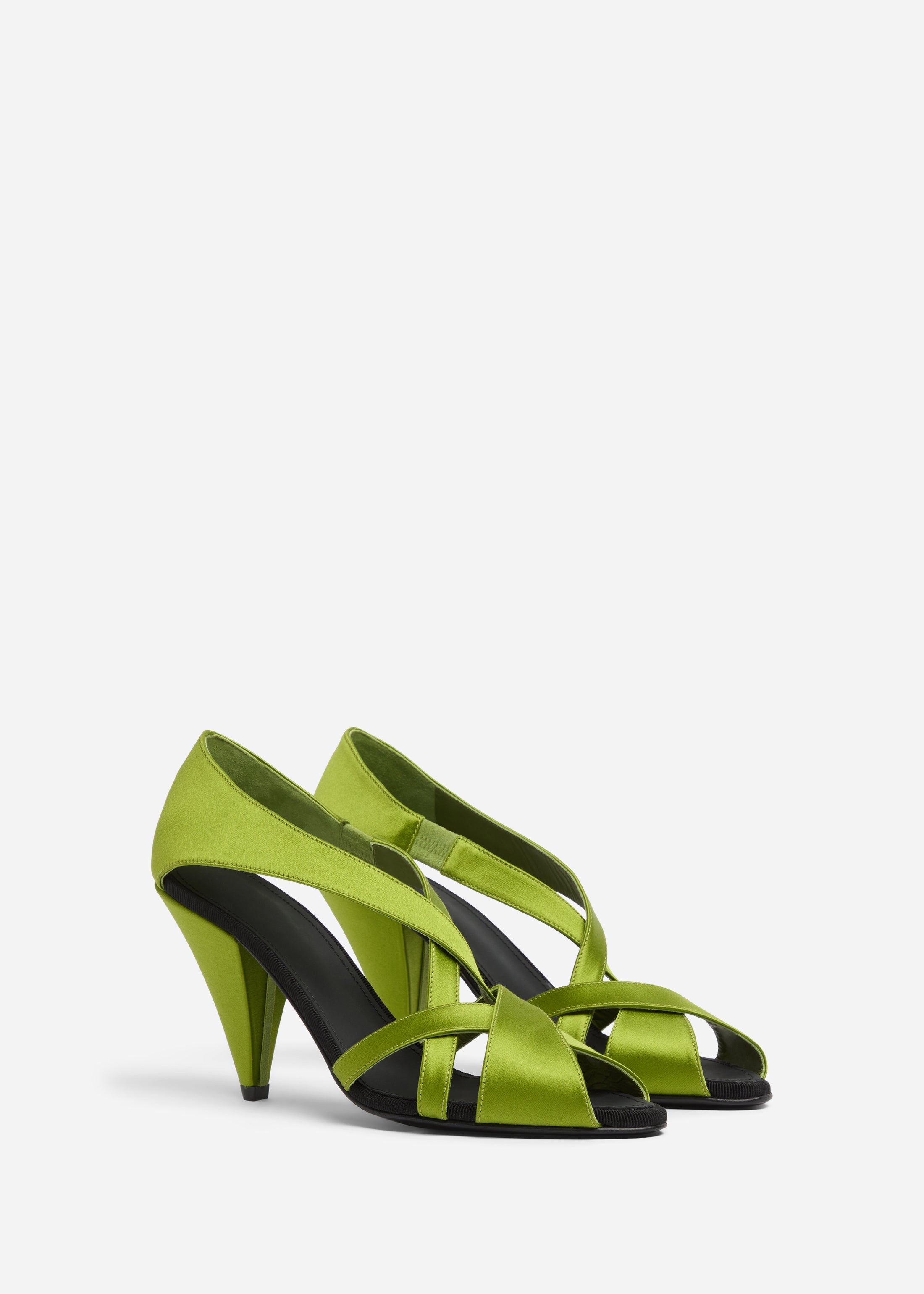 Open Toe Heeled Sandal in Satin - Green