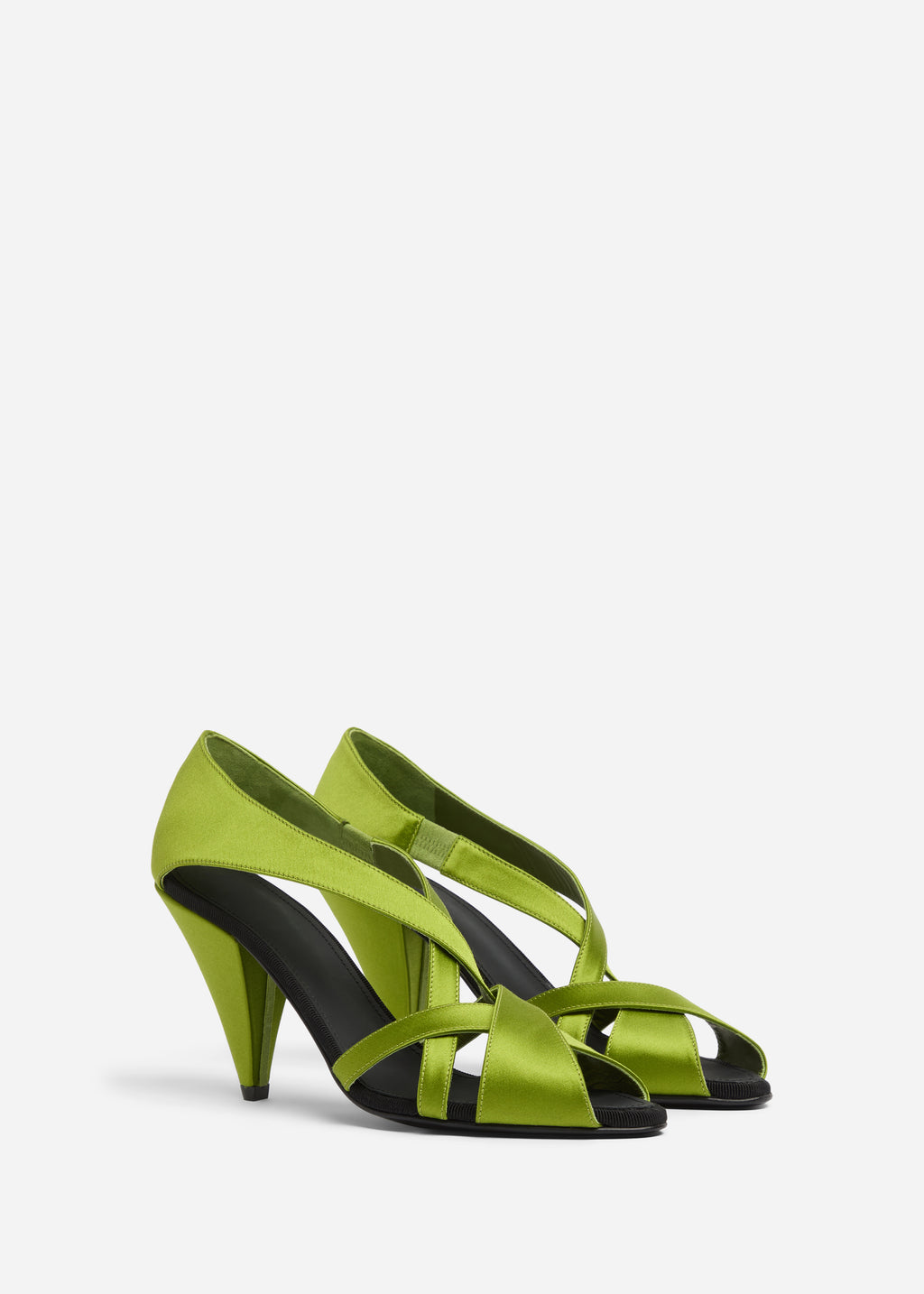 Open Toe Heeled Sandal in Satin - Green - CO