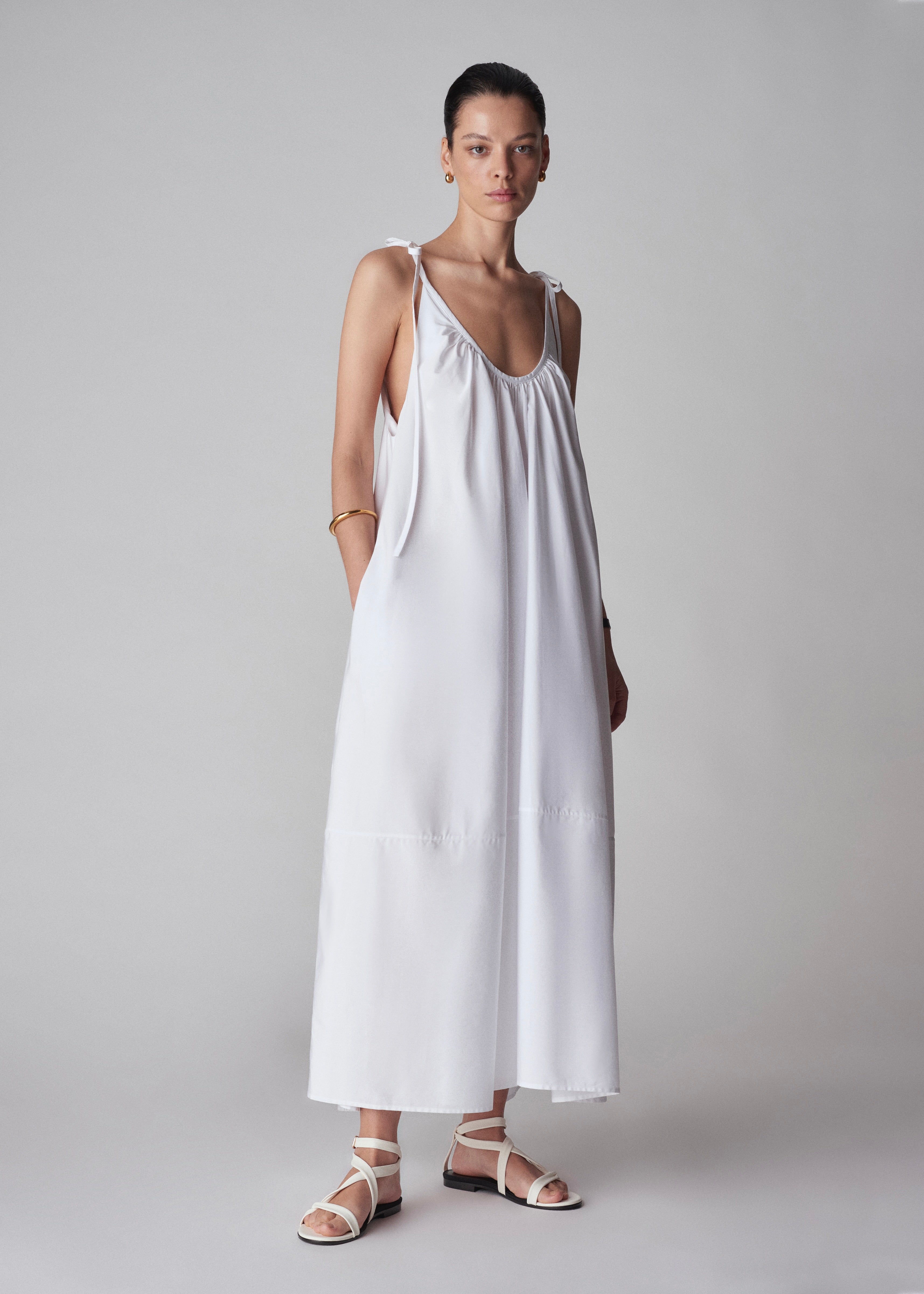 Gathered Halter Dress in Cotton Poplin - White - CO Collections