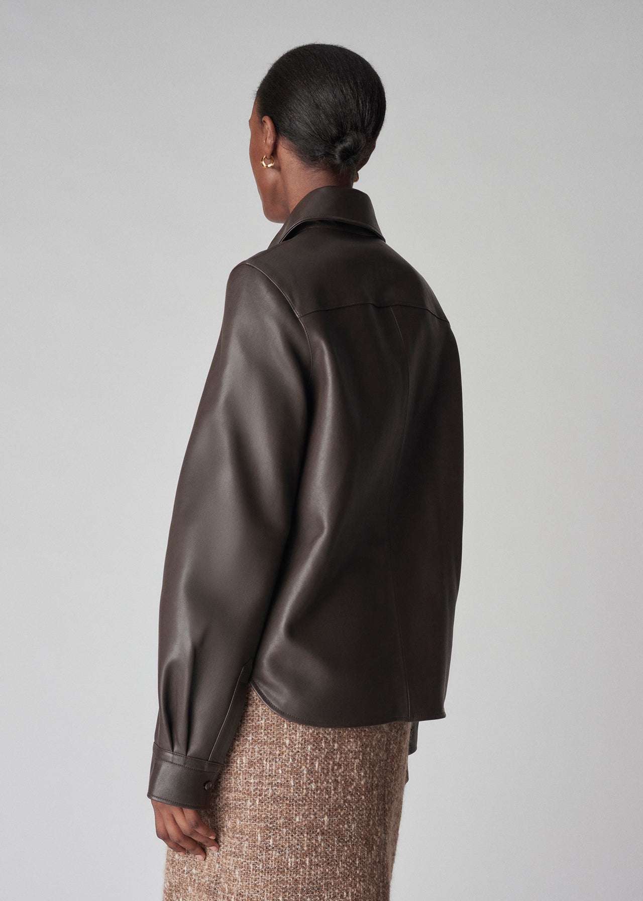 Structured Button Down Shirt in Lambskin - Chocolate