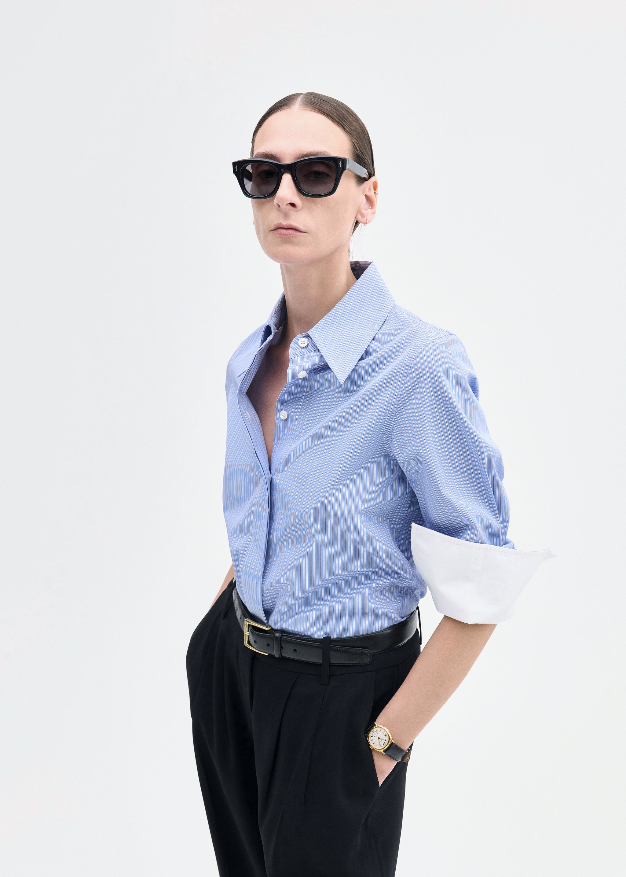 Fitted Shirt in Striped Poplin - Blue Multi
