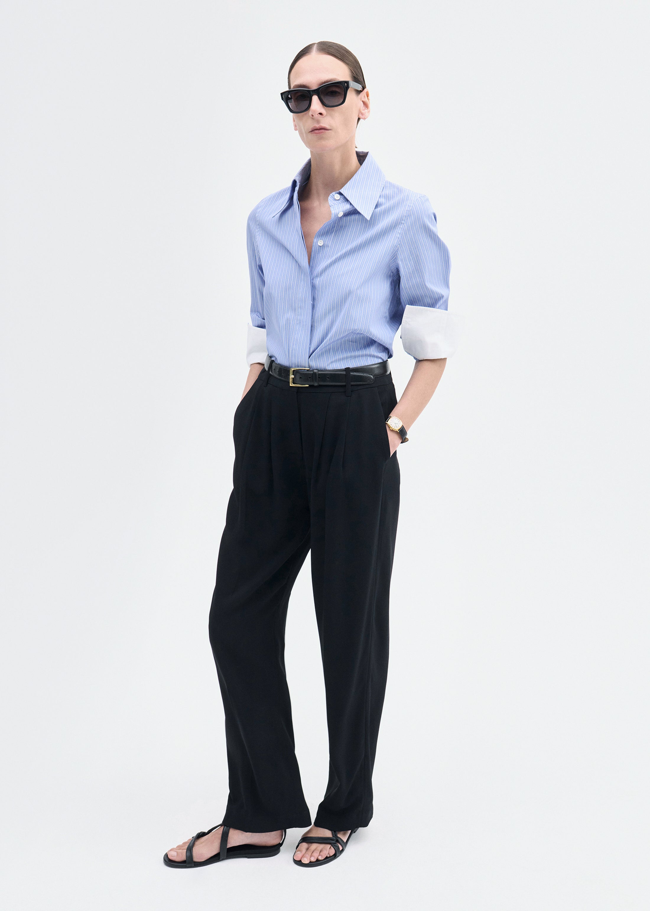 Fitted Shirt in Striped Poplin - Blue Multi