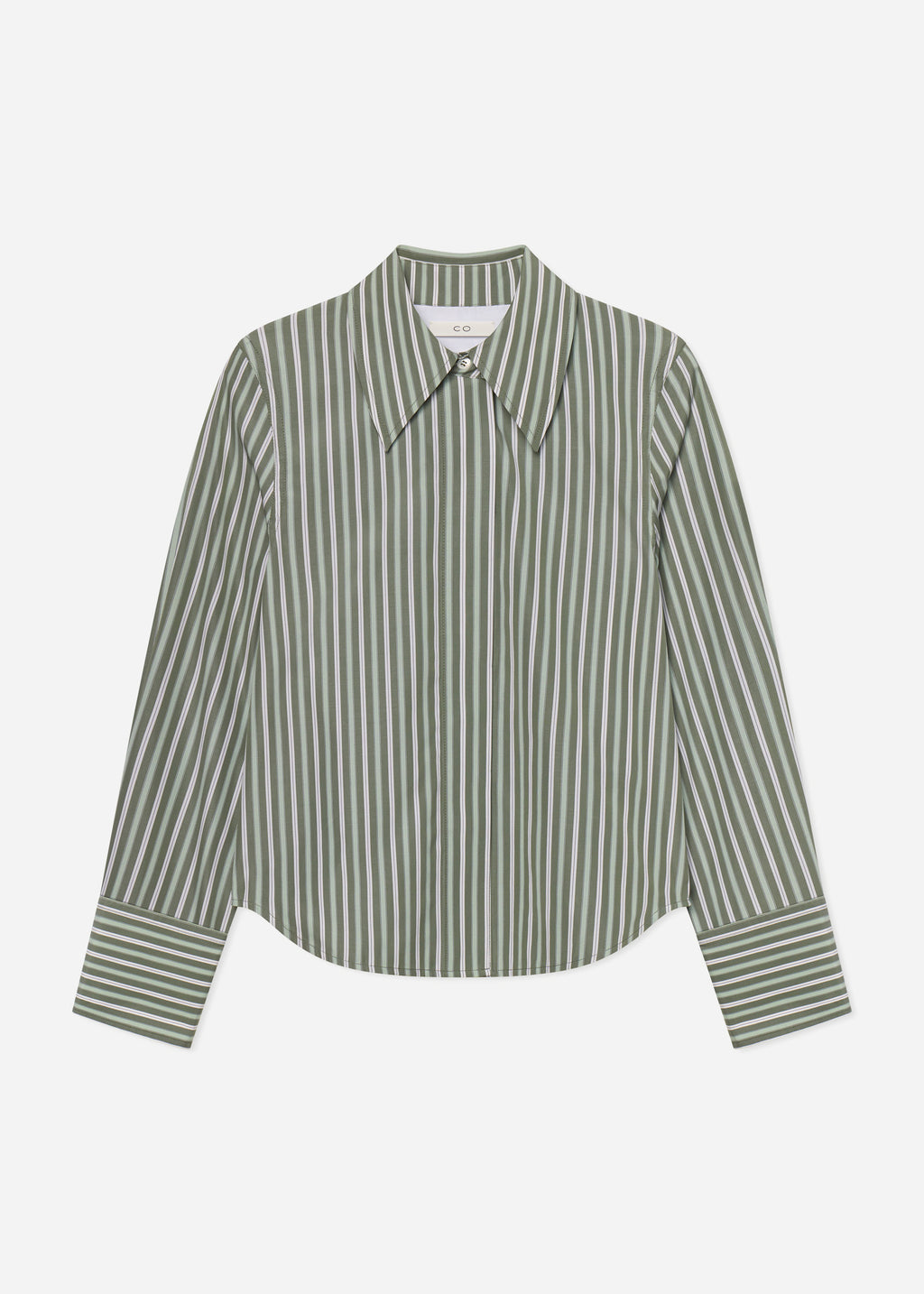 Fitted Shirt in Striped Poplin - Green and White - CO