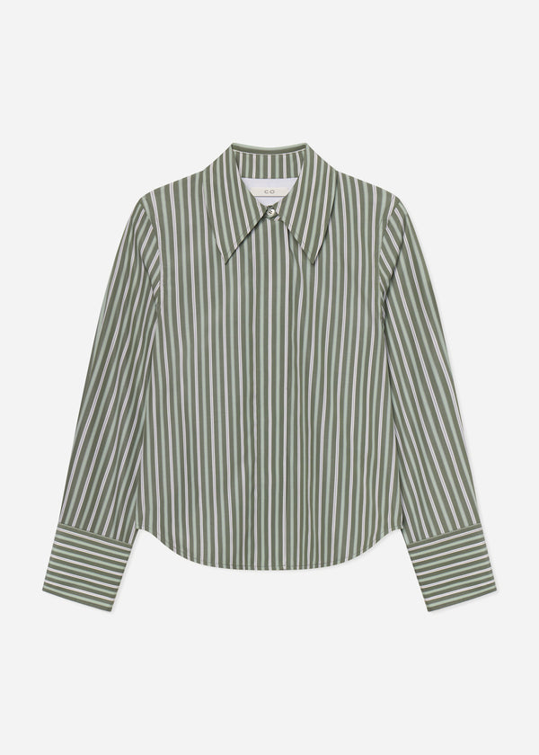 Fitted Shirt in Striped Poplin - Green and White - CO