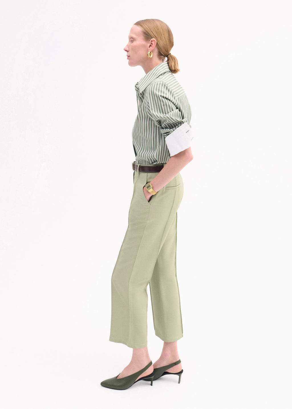 Pointed Slingback Heel in Olive - CO