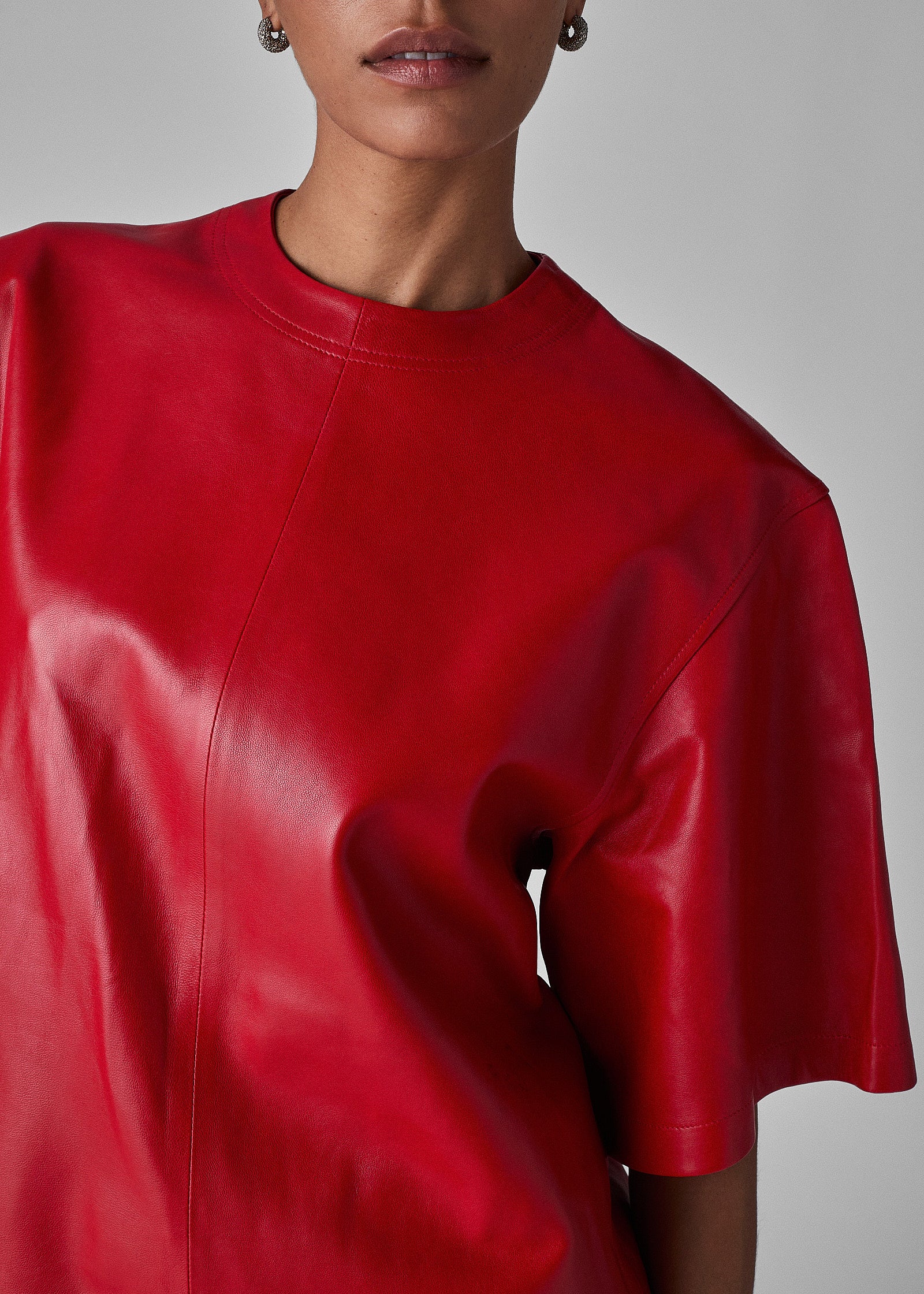 Oversized Leather T-Shirt - Red