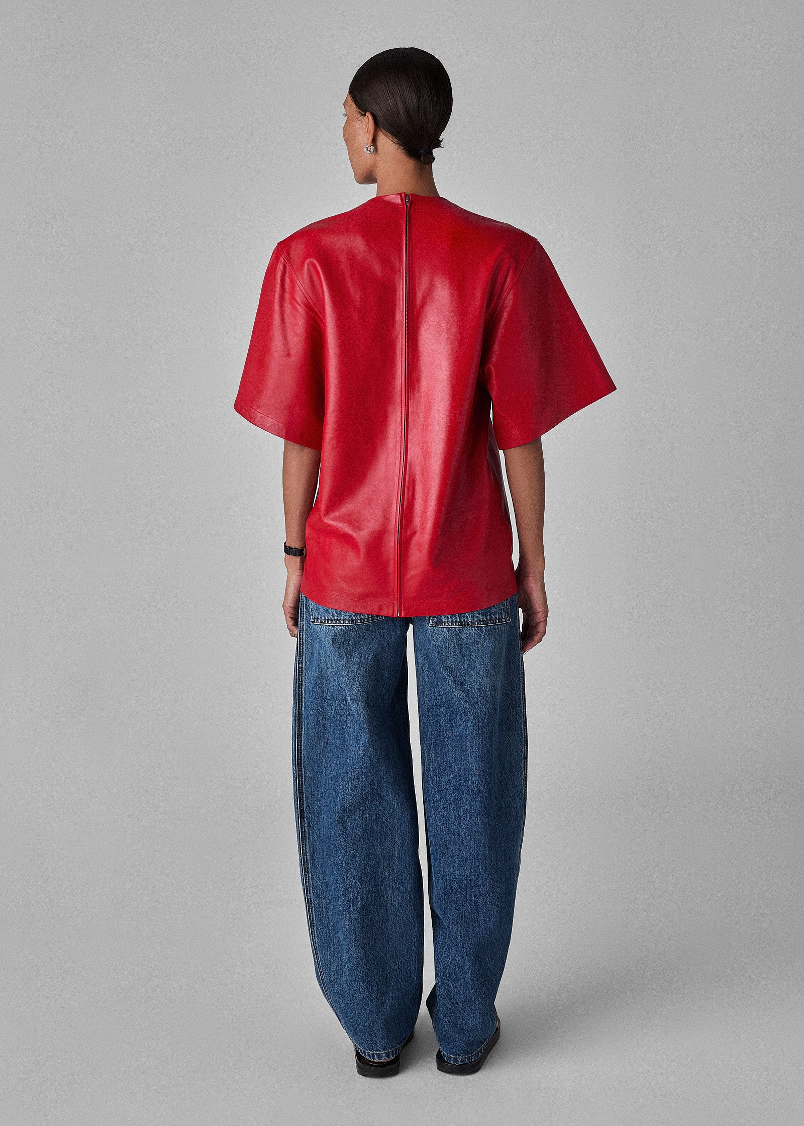 Oversized Leather T-Shirt - Red