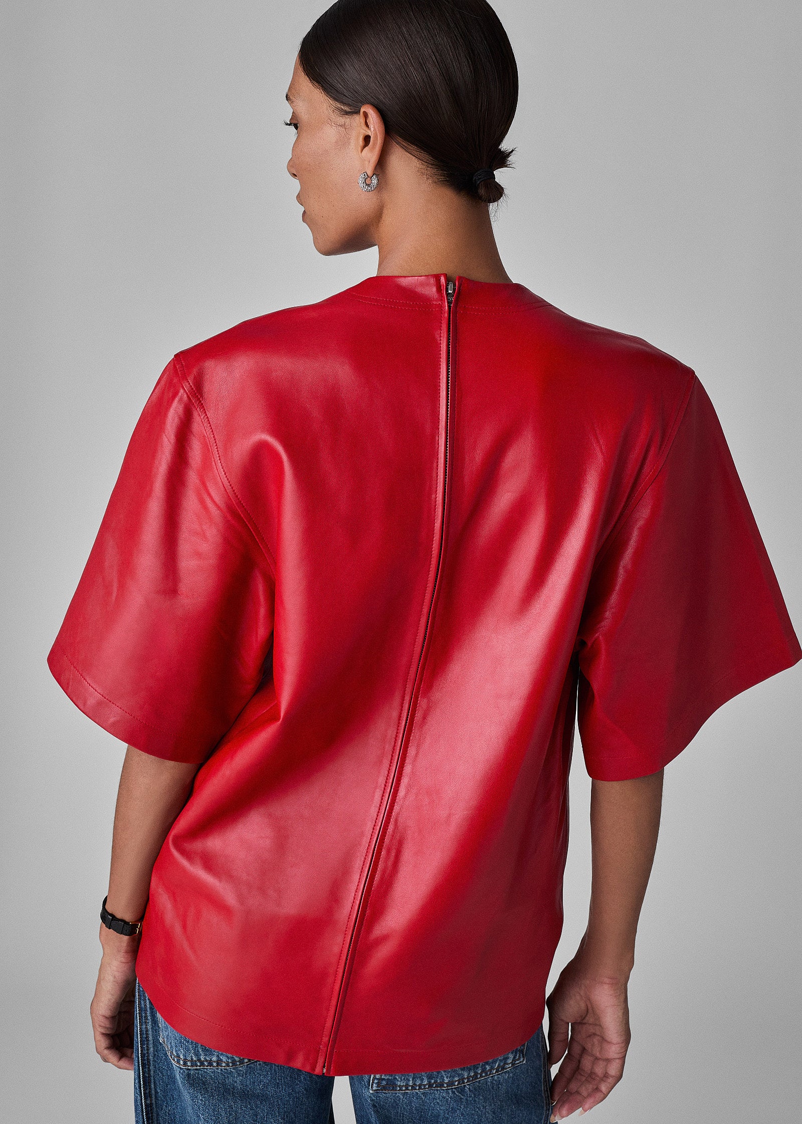 Oversized Leather T-Shirt - Red