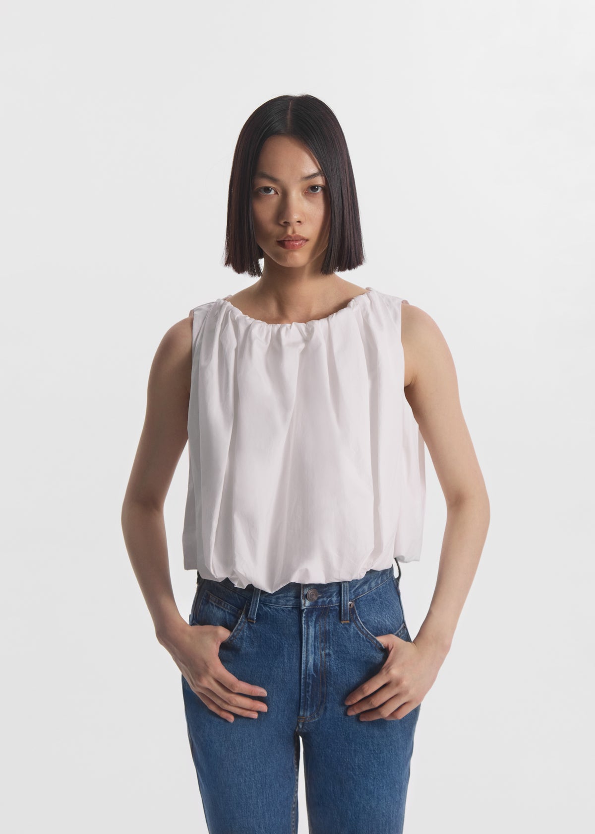 Bubble Top in Cotton Poplin - White, image 2 of 4