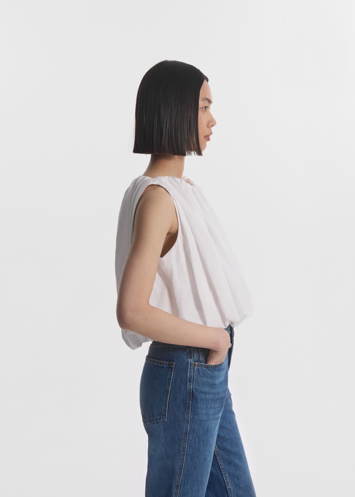Bubble Top in Cotton Poplin - White, image 1 of 4