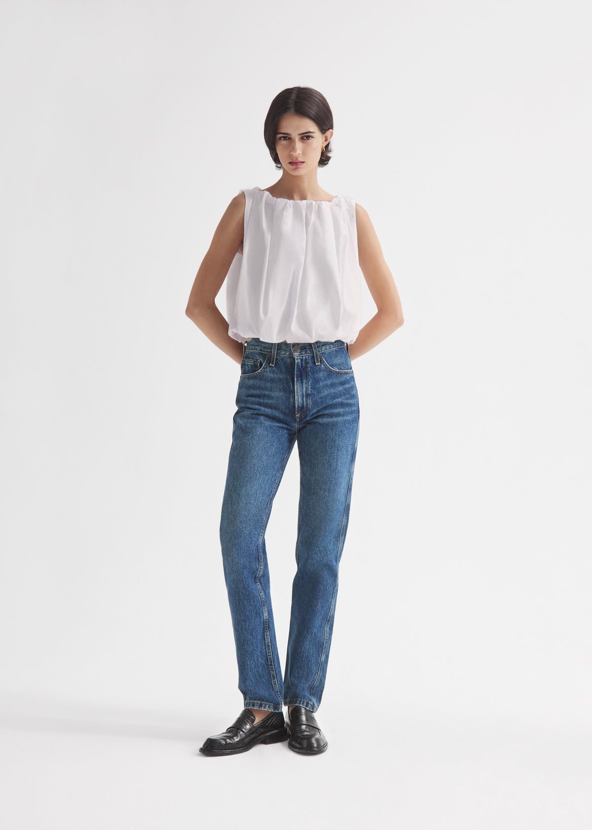 Bubble Top in Cotton Poplin - White, image 1 of 5