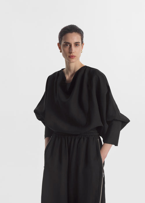 Draped Tunic Top in Viscose Silk - Black, image 1 of 3