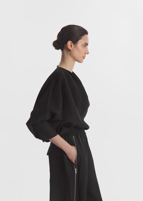Draped Tunic Top in Viscose Silk - Black, image 2 of 3