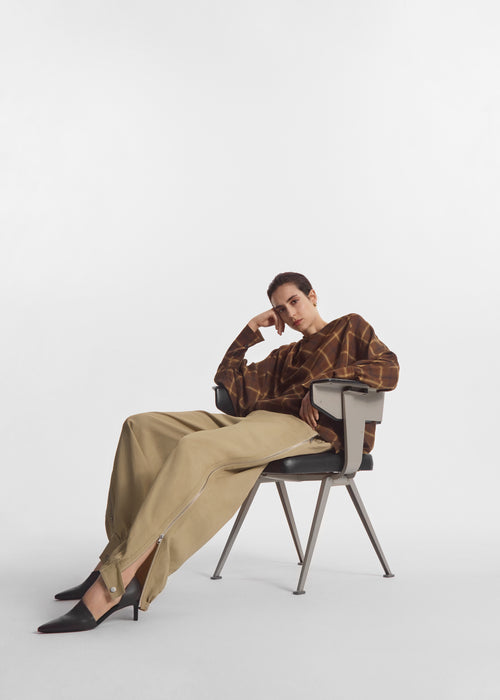 Draped Tunic Top in Check Plaid - Chocolate, image 2 of 4