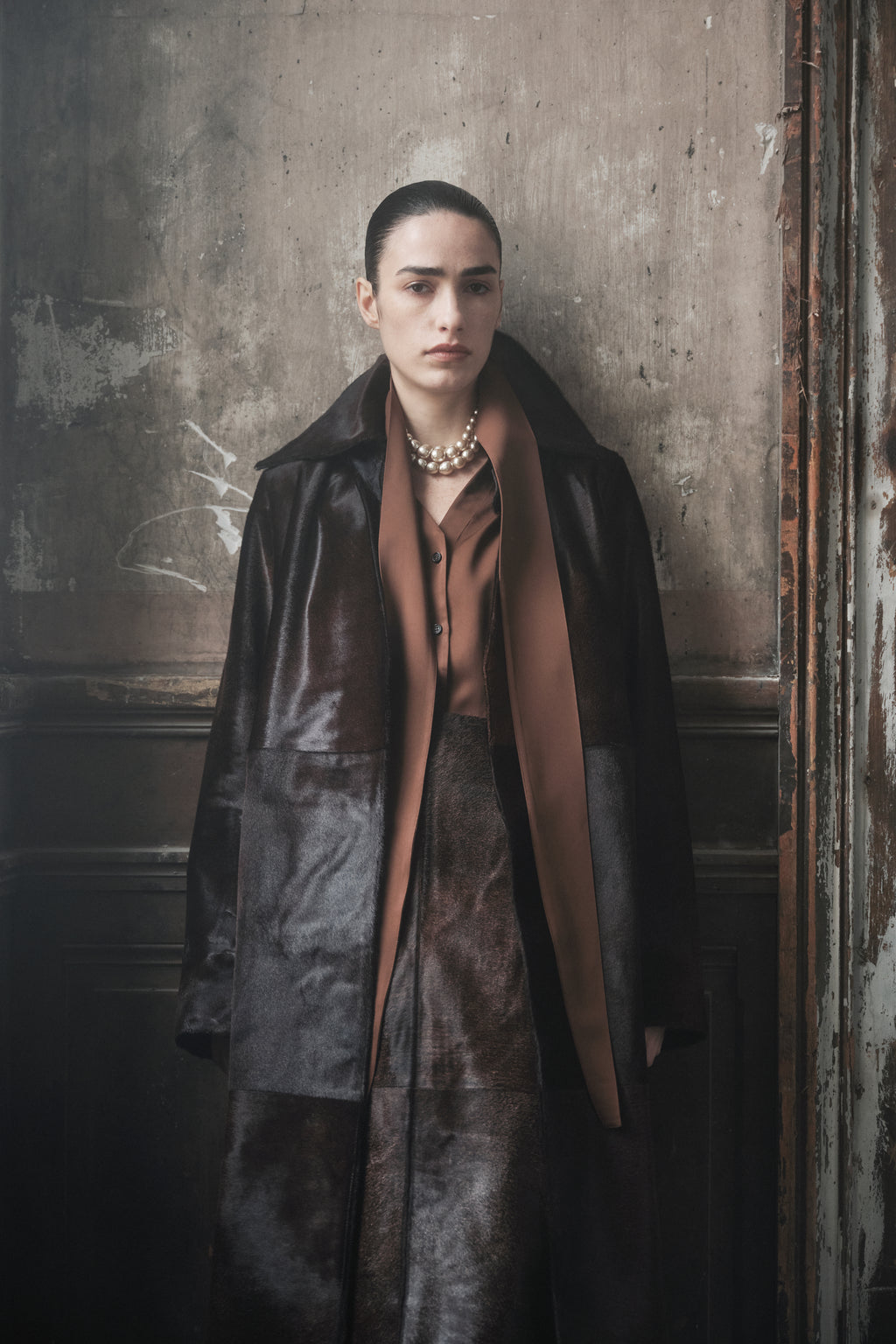 Polished Calf Hair Coat in Chocolate - Chocolate - CO
