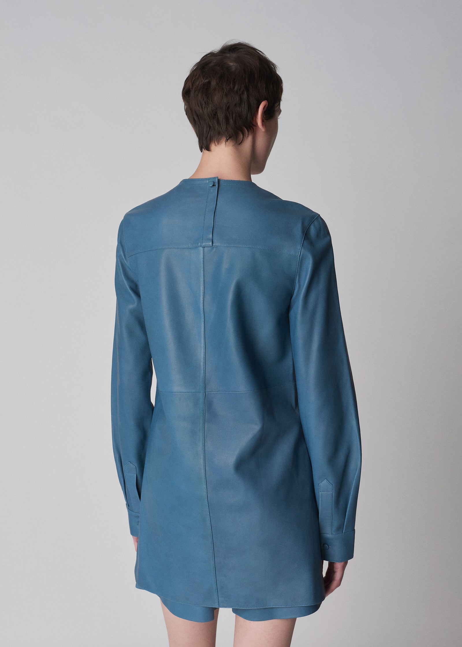 Long Sleeve Tunic in Lambskin Leather - Blue - CO Collections