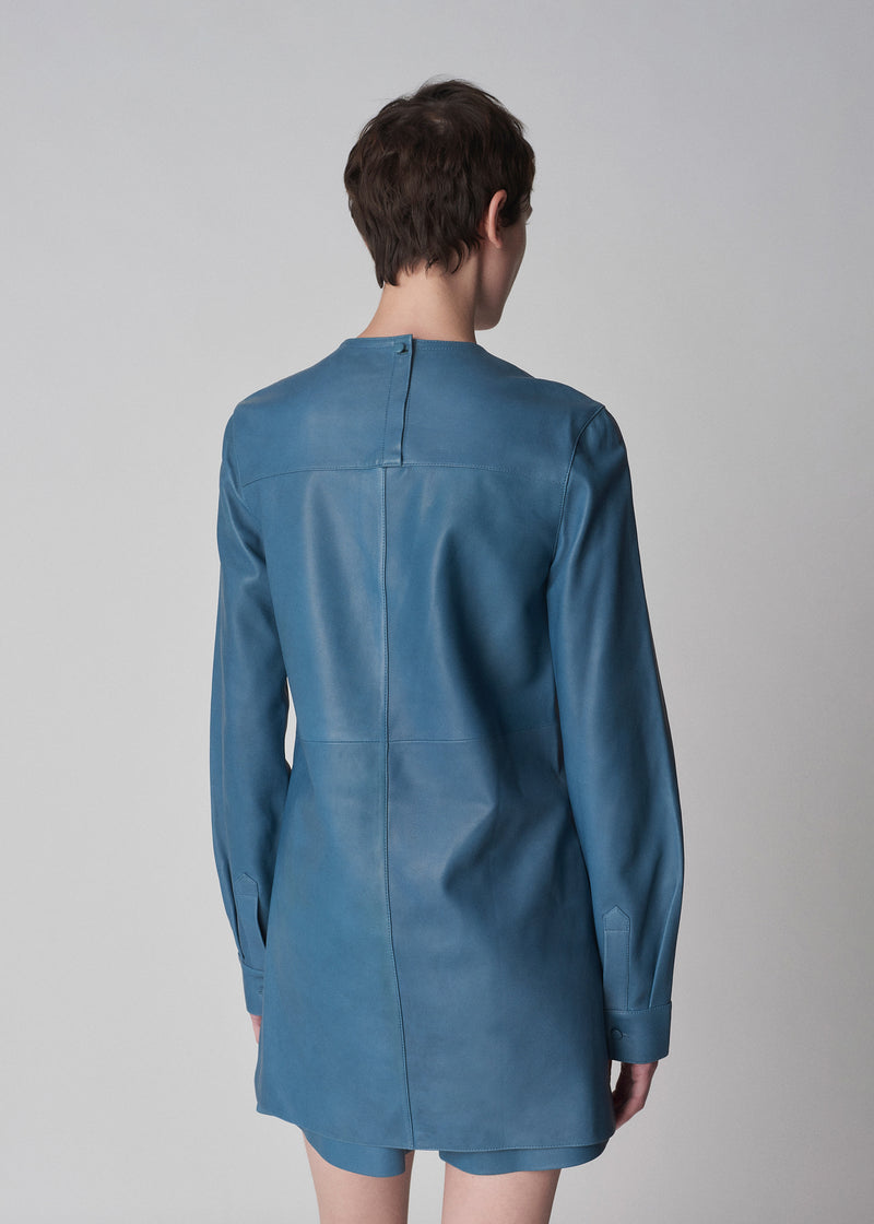 Long Sleeve Tunic in Lambskin Leather - Blue - CO