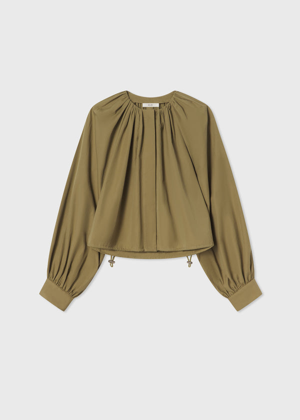 Gathered Tunic Shirt in Cotton Poplin - Aloe - CO