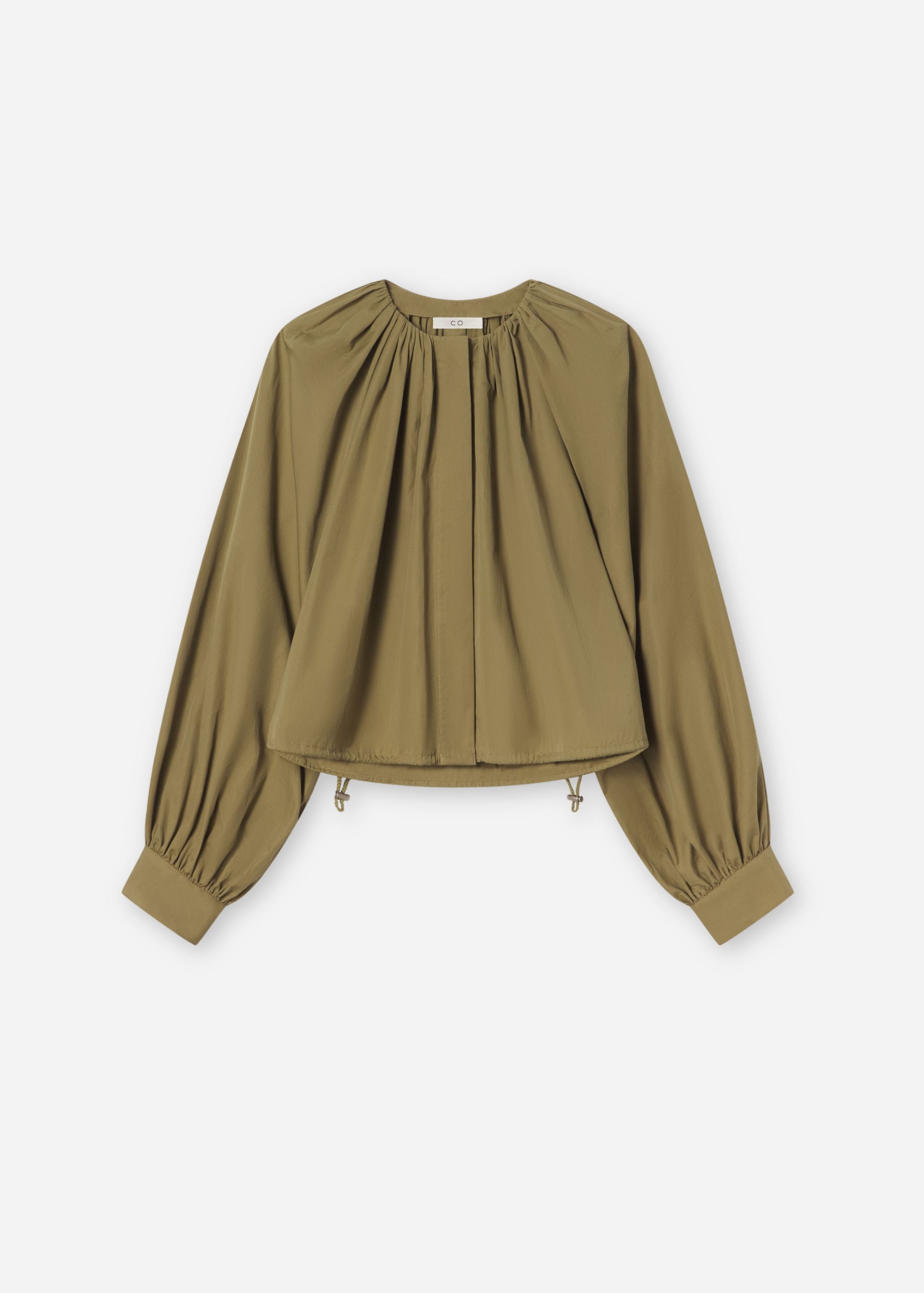 Gathered Tunic Shirt in Cotton Poplin - Aloe