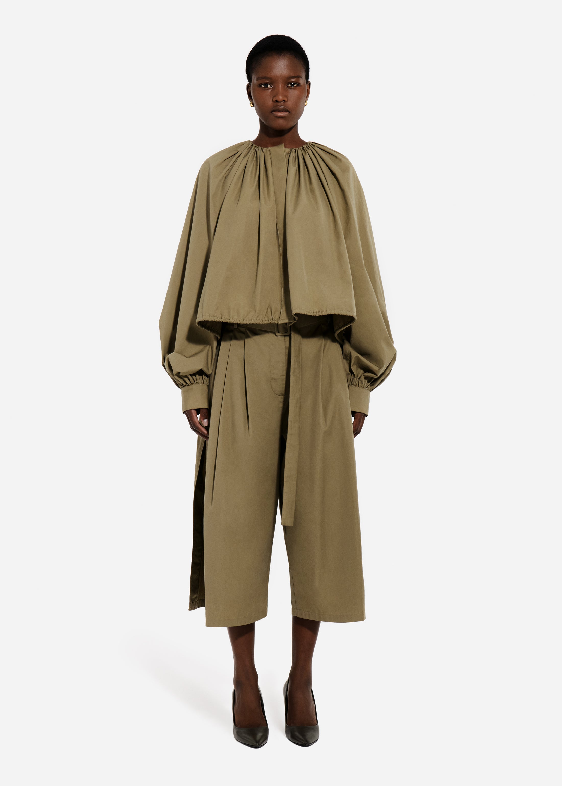 Gathered Tunic Shirt in Cotton Poplin - Aloe