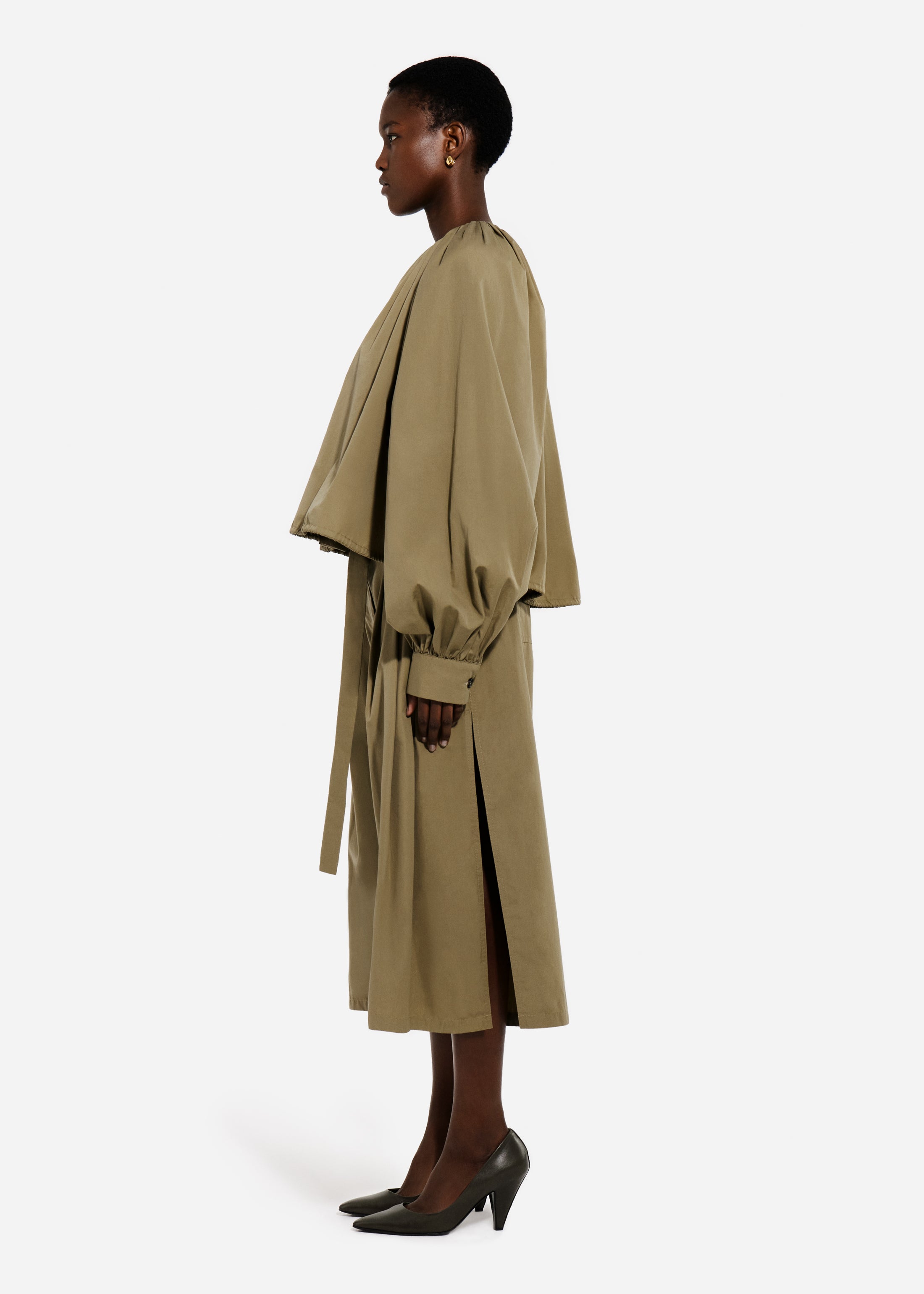 Gathered Tunic Shirt in Cotton Poplin - Aloe