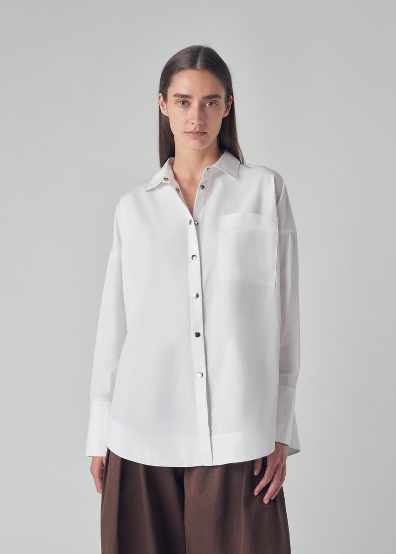 Snap Front Shirt in Cotton Sateen - Optic White - CO