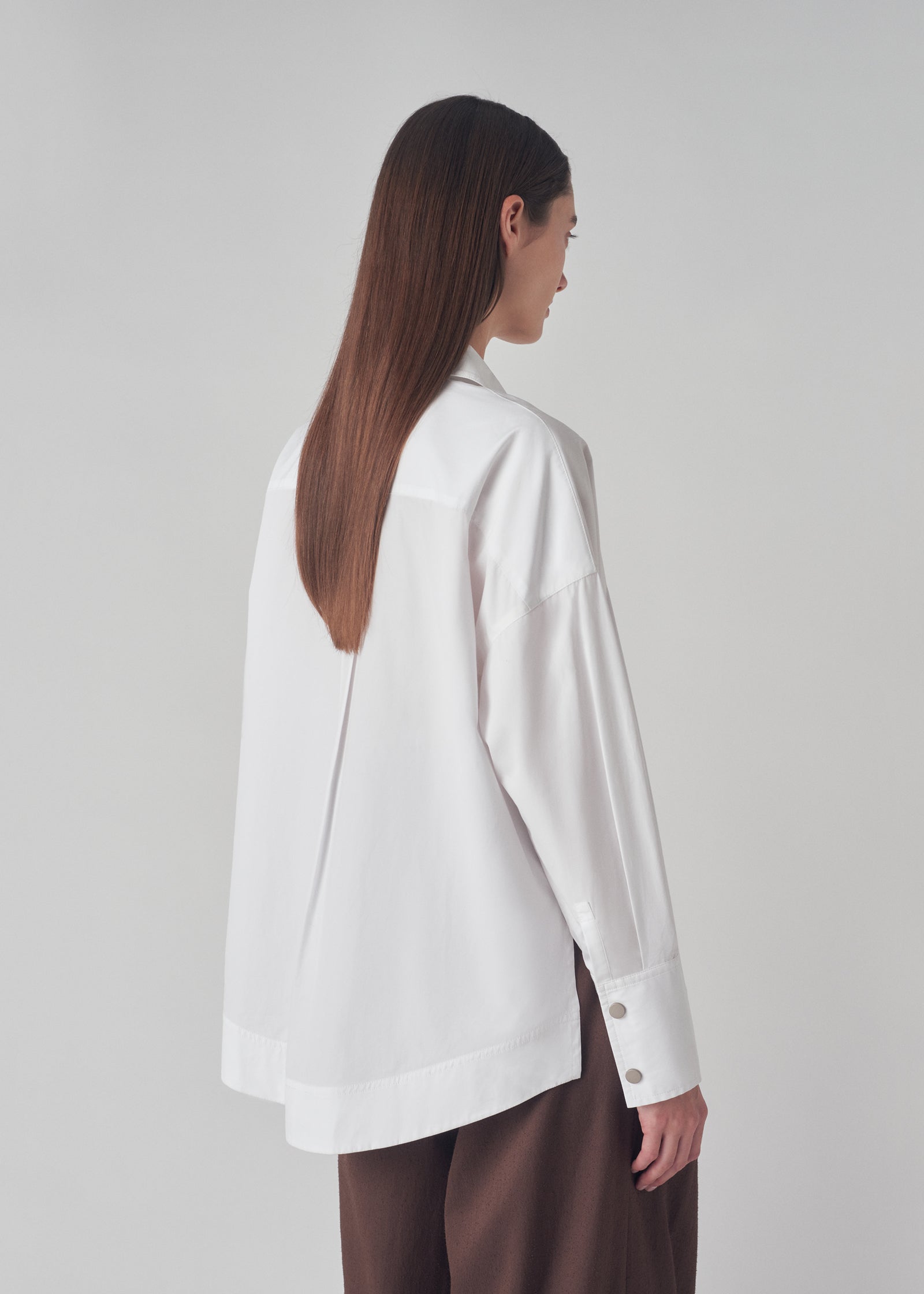 Snap Front Shirt in Cotton Sateen - Optic White - CO Collections