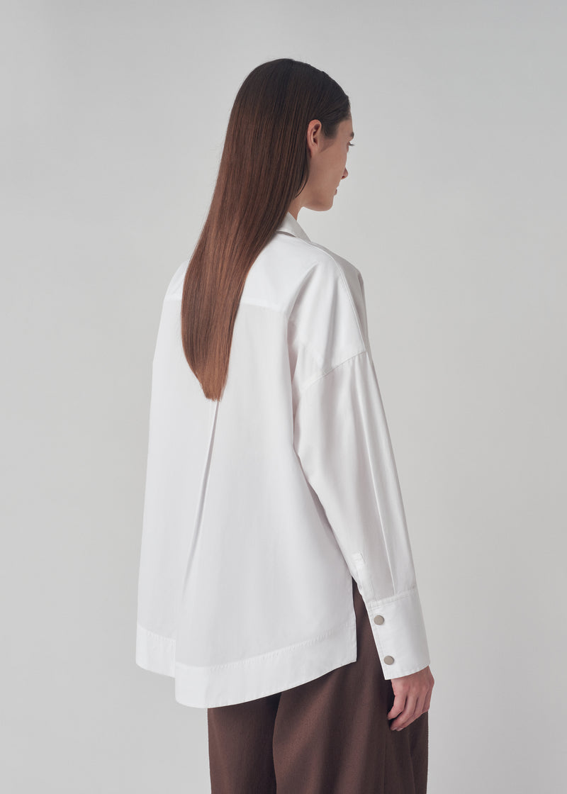 Snap Front Shirt in Cotton Sateen - Optic White - CO