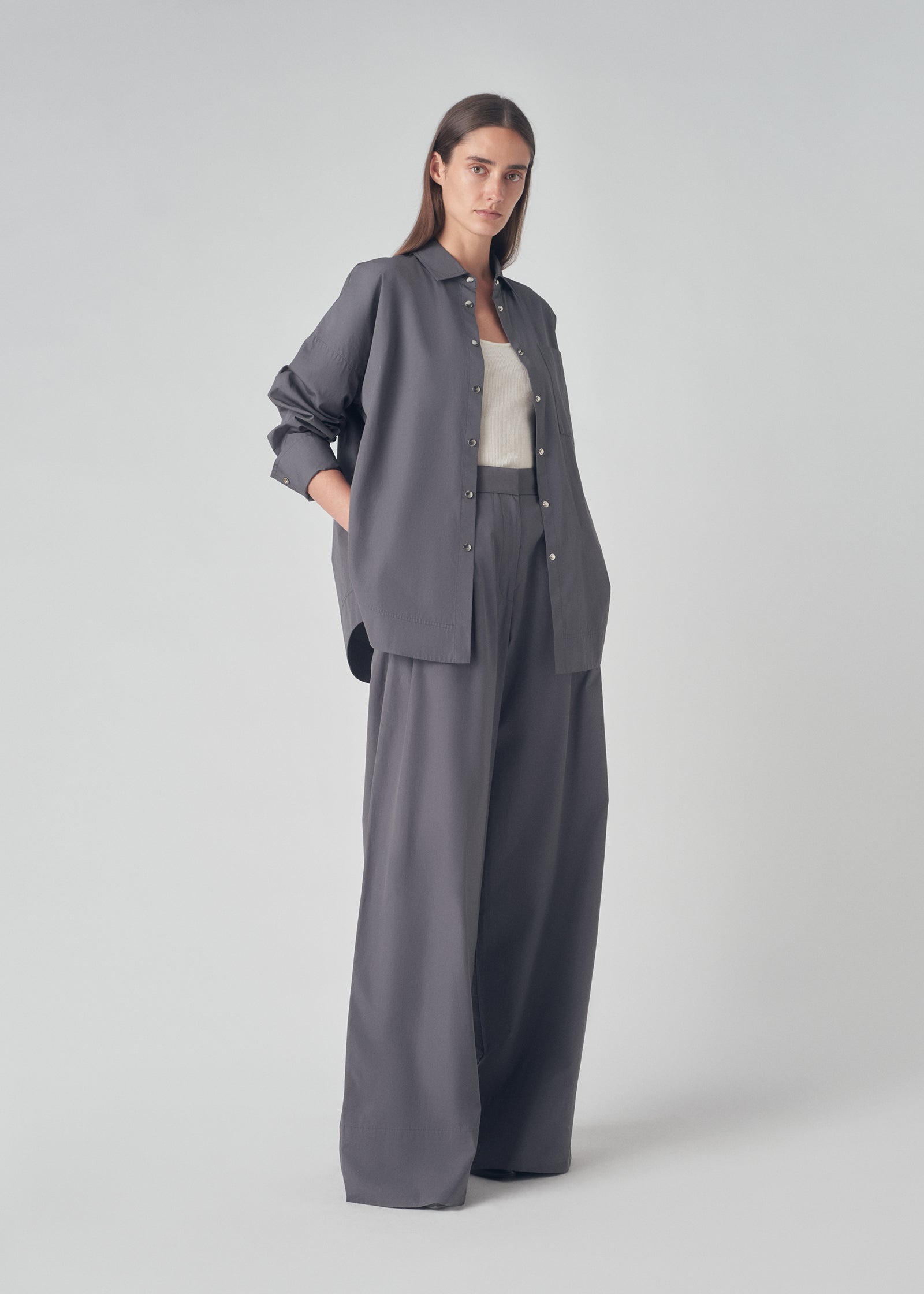 Wide Leg Trouser in Cotton - Charcoal - CO Collections
