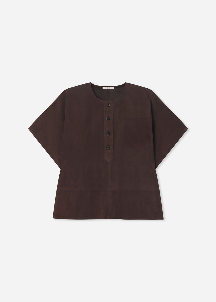 Boxy Shirt in Suede - Chocolate, image 7 of 7