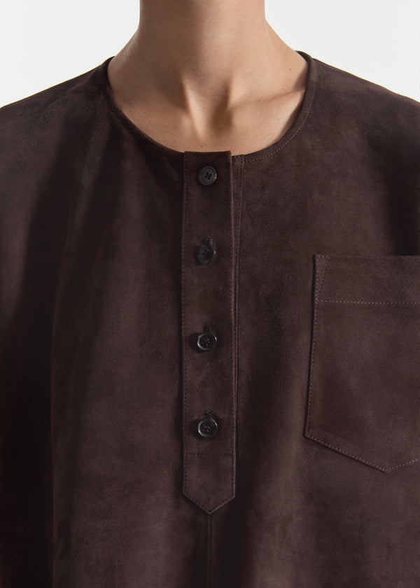 Boxy Shirt in Suede - Chocolate - CO