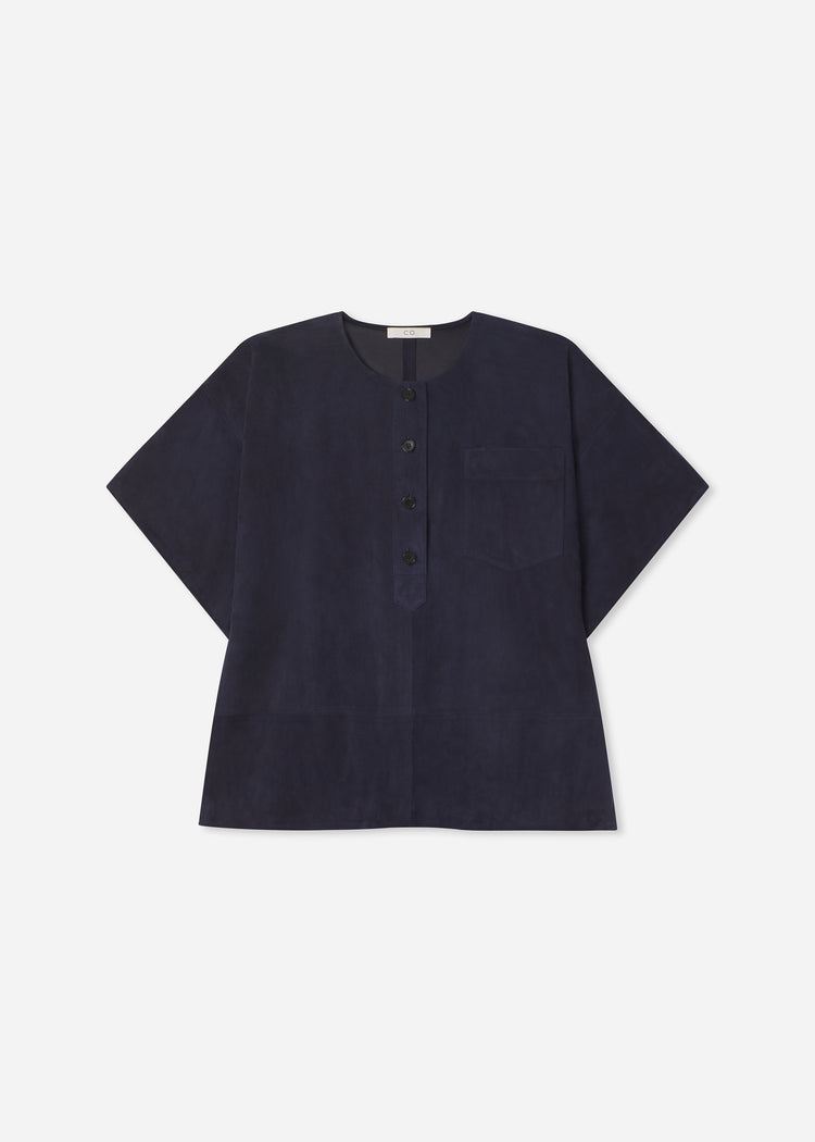 Boxy Shirt in Suede - Navy, image 6 of 6