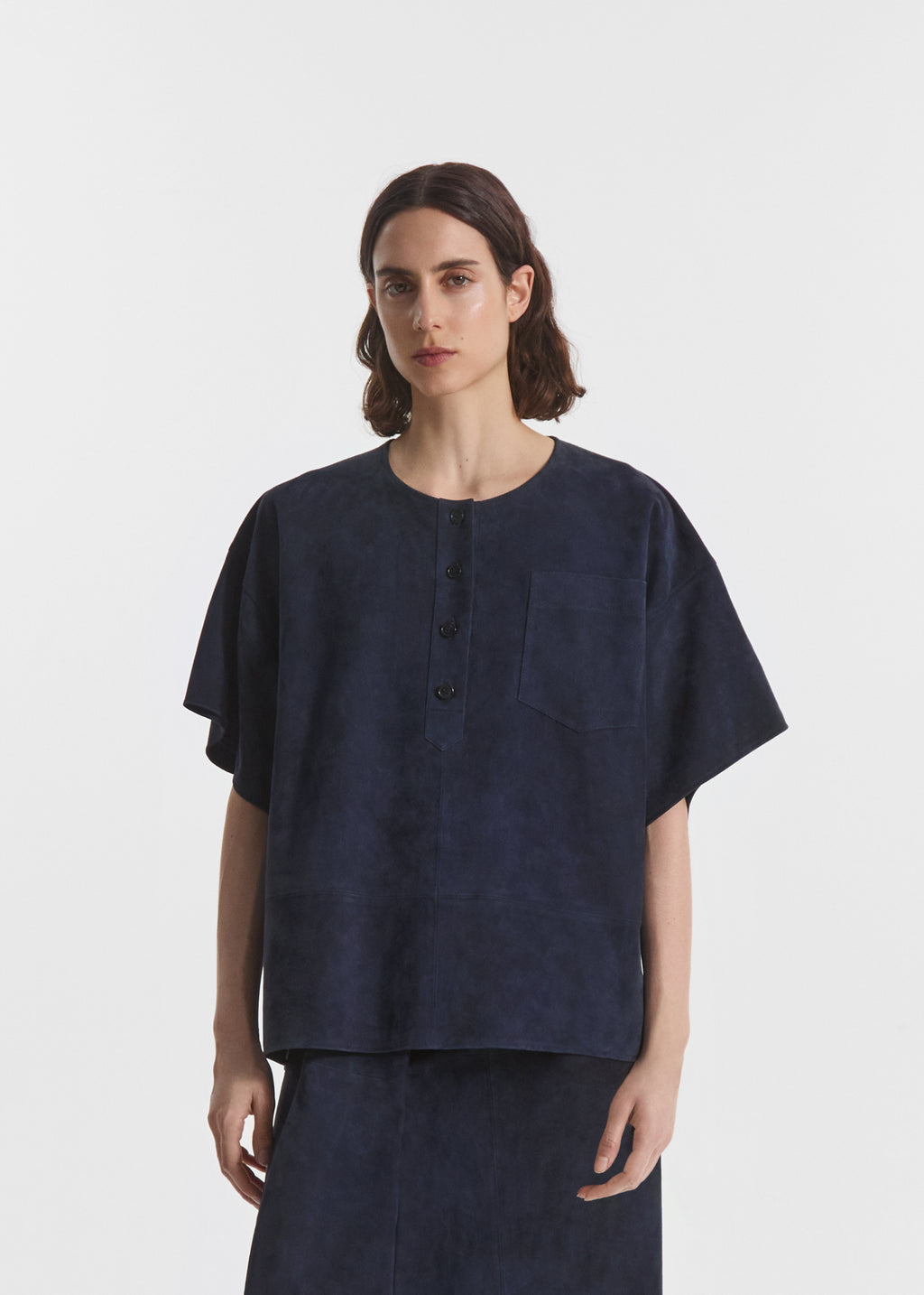 Boxy Shirt in Suede - Navy - CO