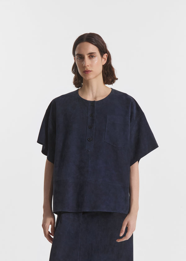 Boxy Shirt in Suede - Navy - CO