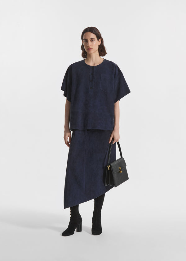 Scarf Pleat Skirt in Suede - Navy - CO