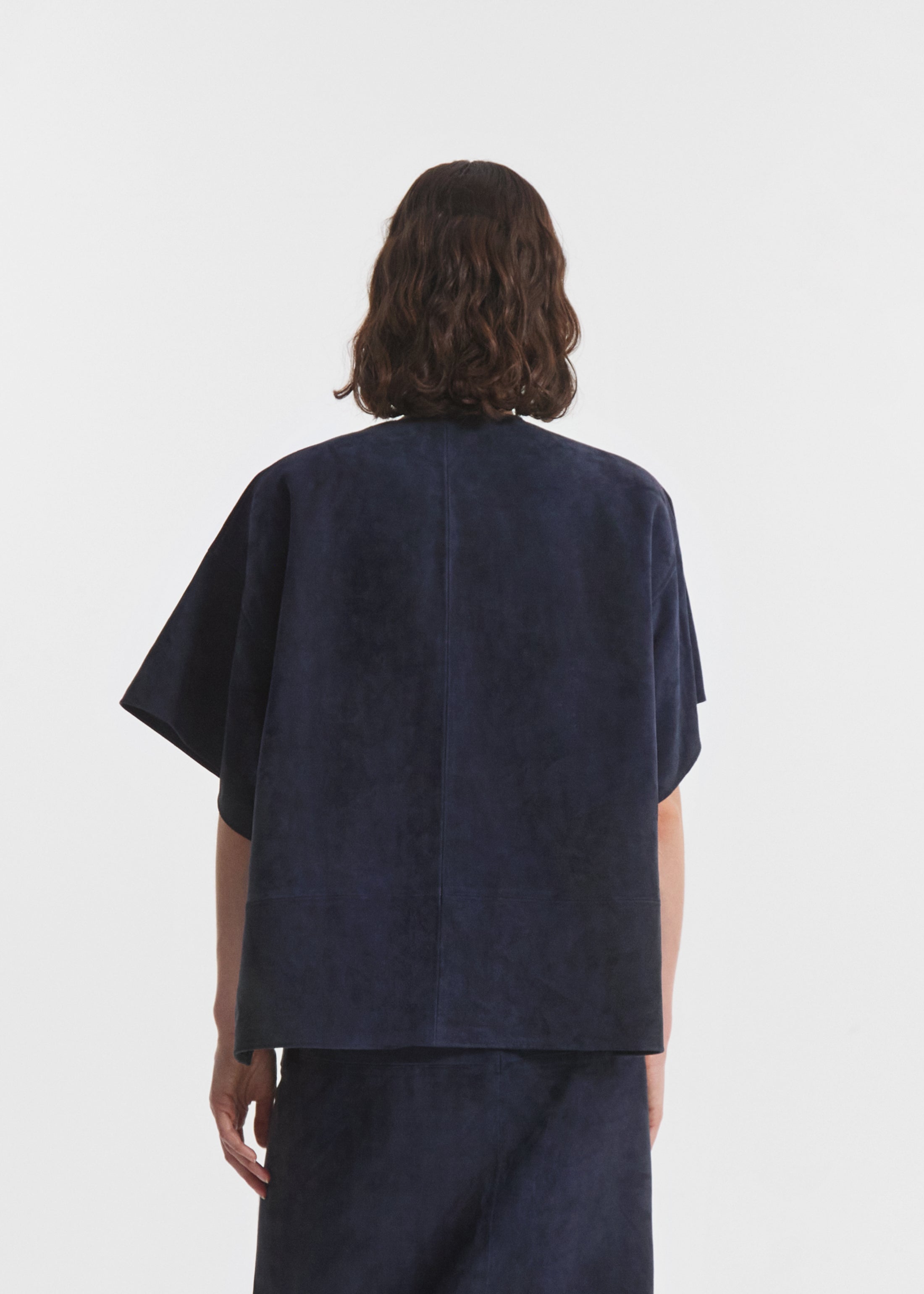 Boxy Shirt in Suede - Navy