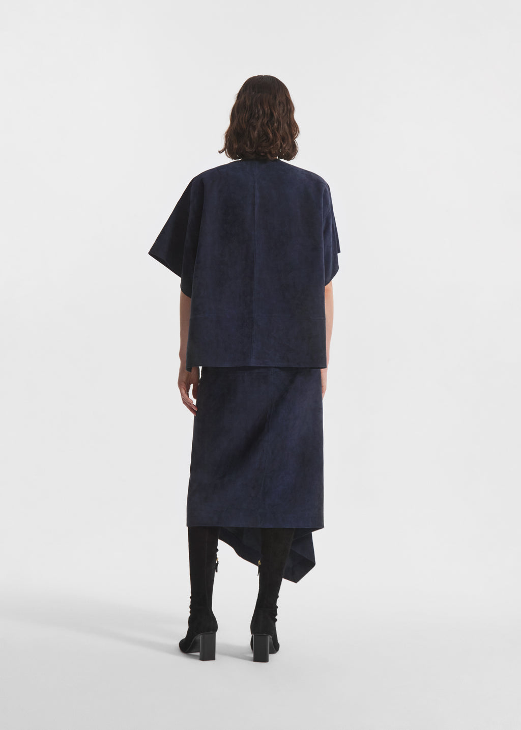 Scarf Pleat Skirt in Suede - Navy - CO