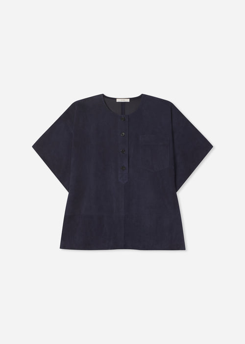 Boxy Shirt in Suede - Navy, image 6 of 6
