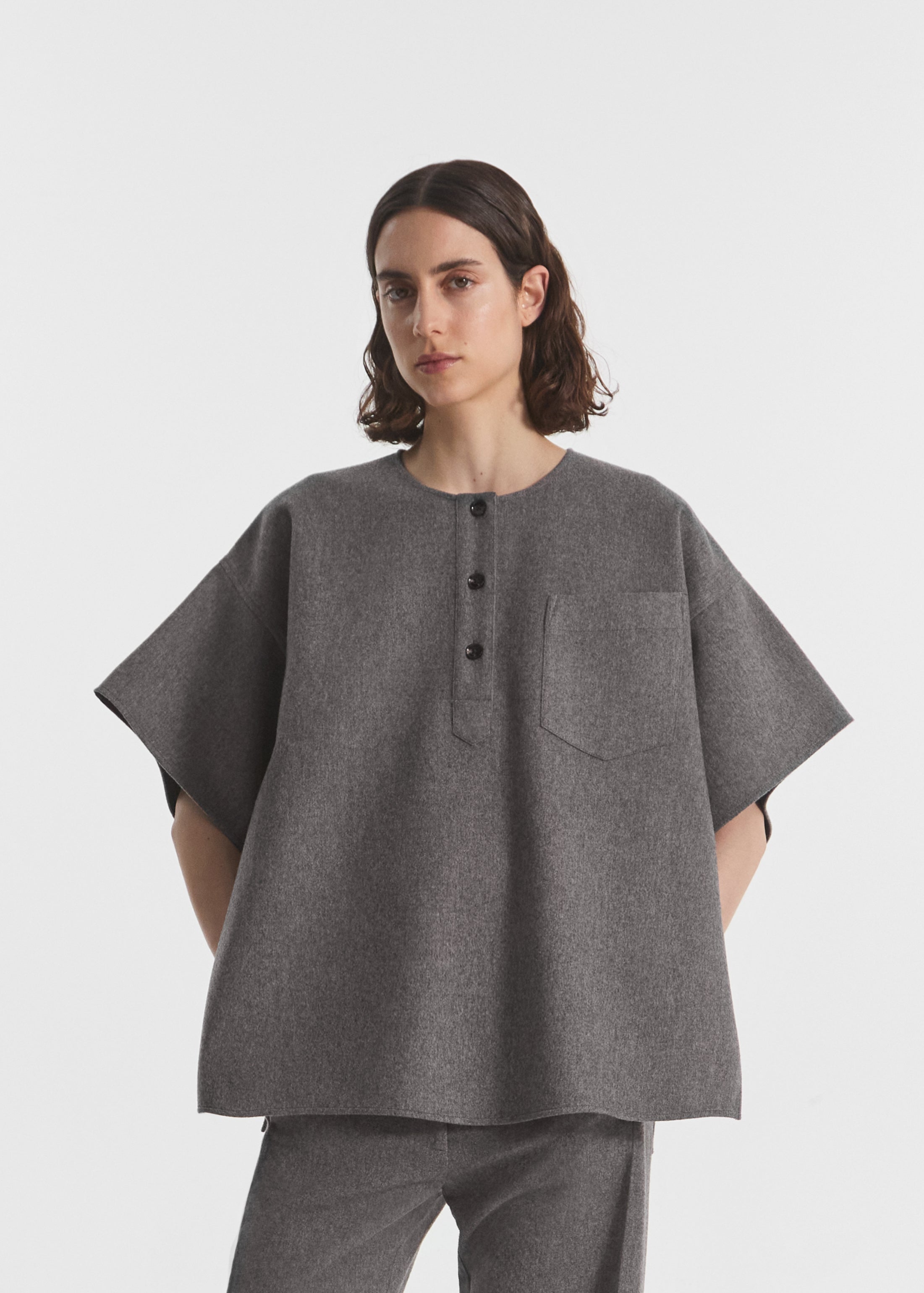 Boxy Shirt in Wool Cashmere - Grey Melange, image 1 of 7