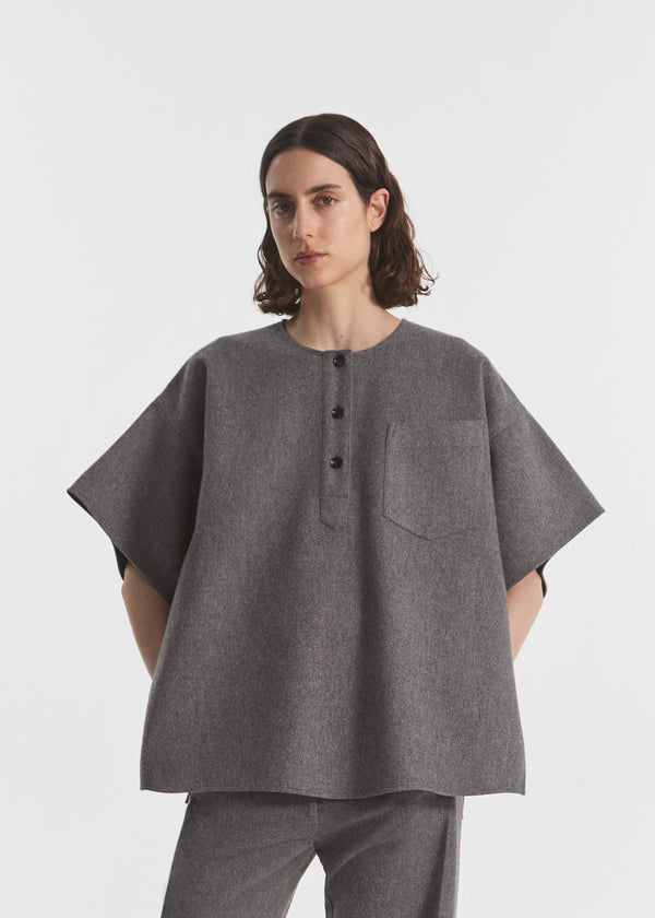 Boxy Shirt in Wool Cashmere - Grey Melange, image 1 of 7