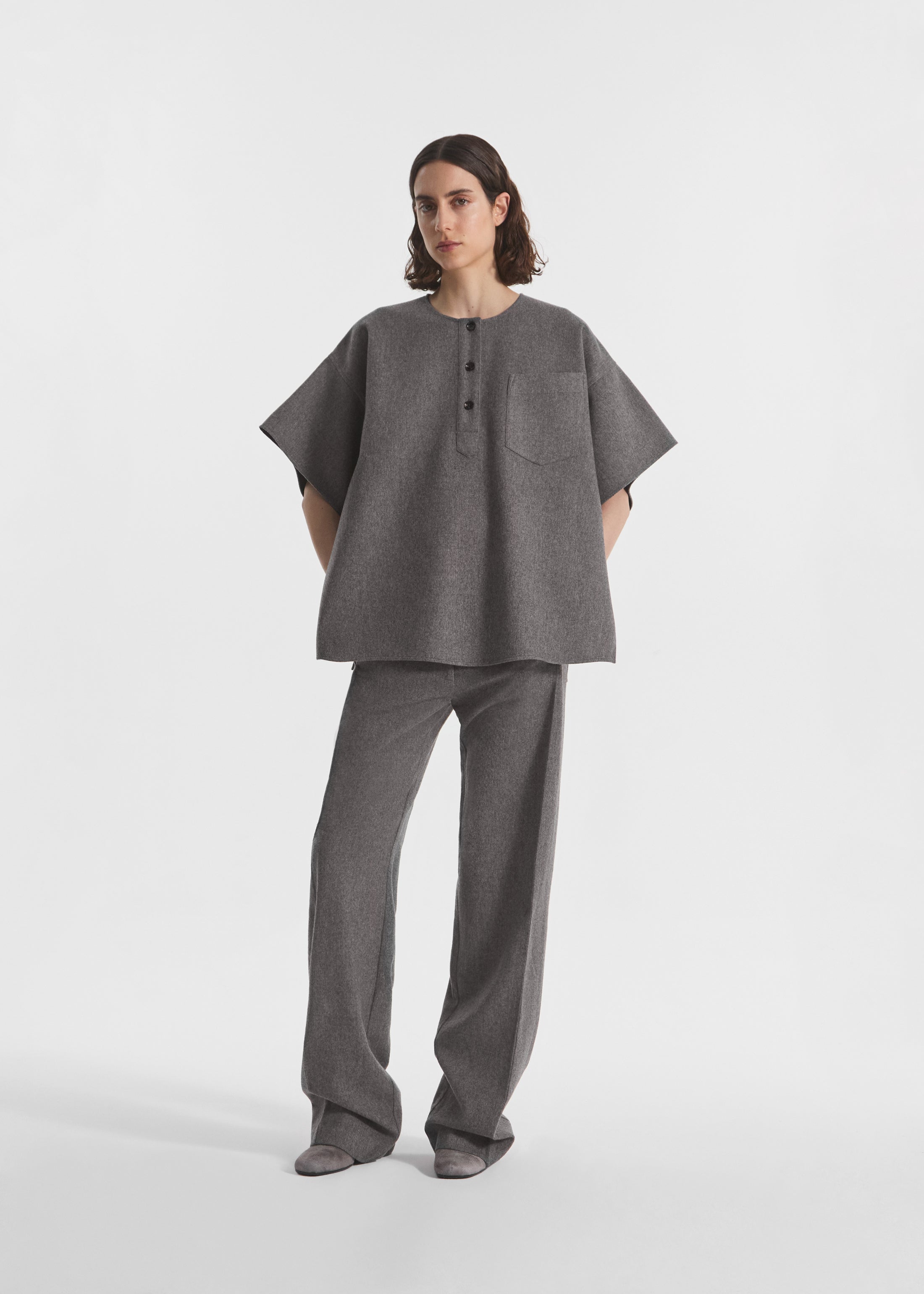 Boxy Shirt in Wool Cashmere - Grey Melange, image 4 of 7