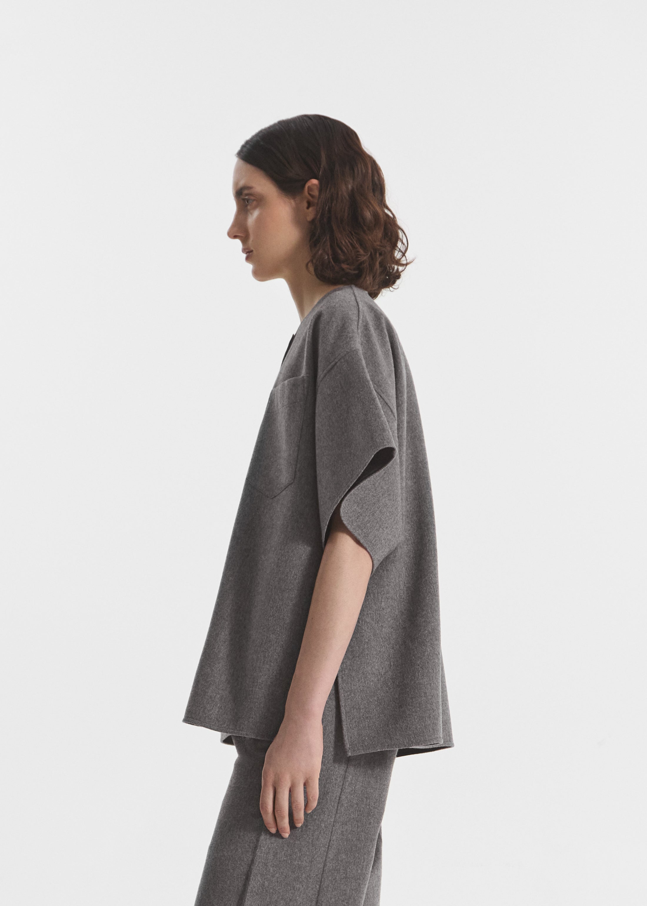 Boxy Shirt in Wool Cashmere - Grey Melange, image 3 of 7